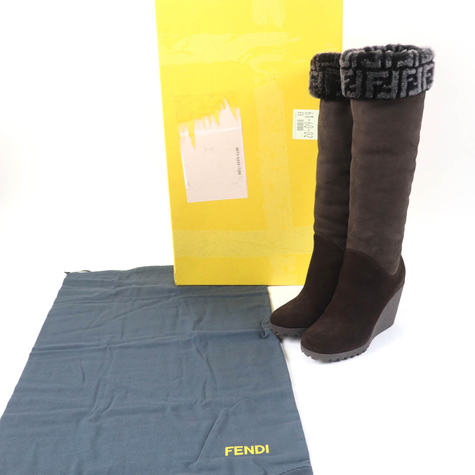 Fendi FF Logo Suede Mouton Knee-high Boots