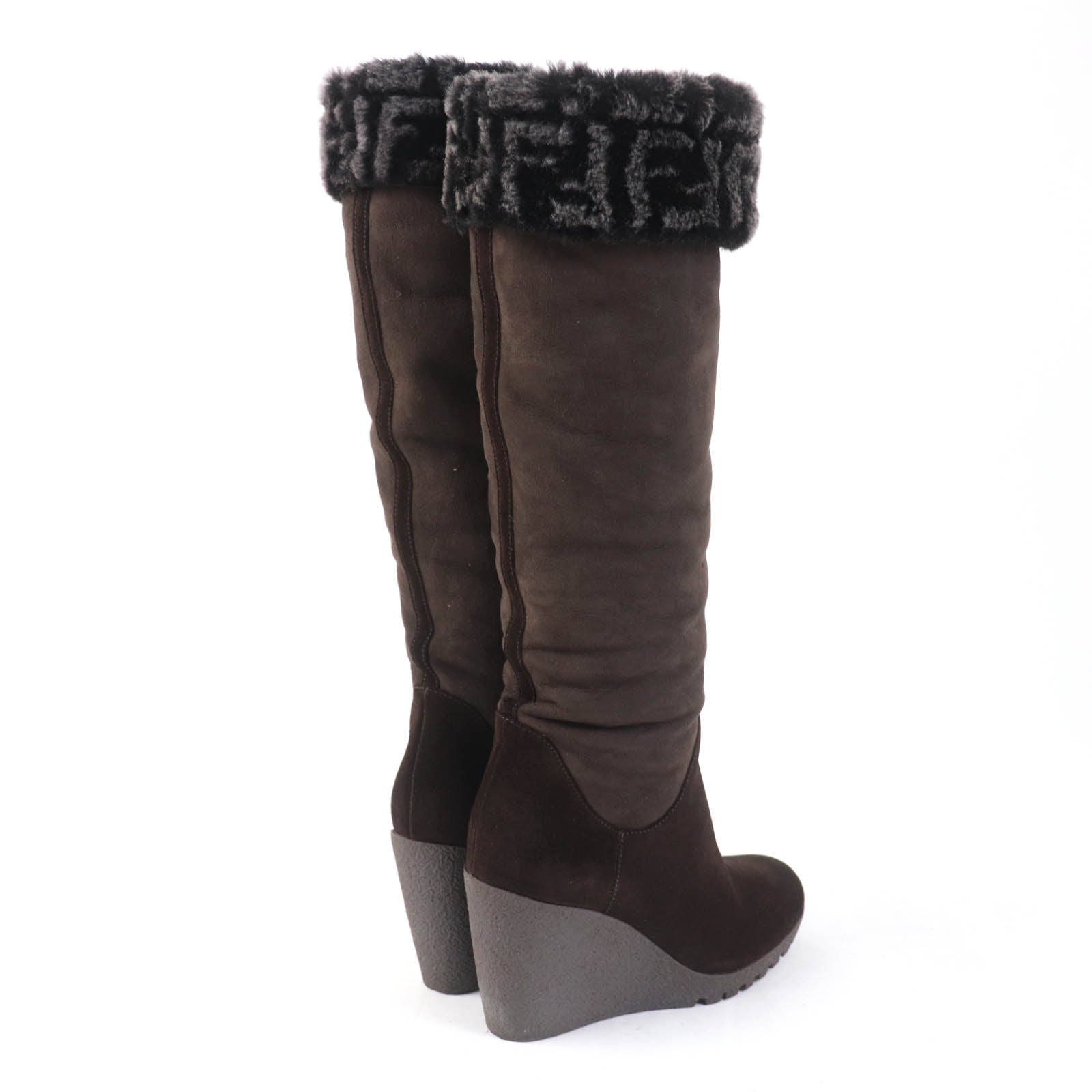 Fendi FF Logo Suede Mouton Knee-high Boots