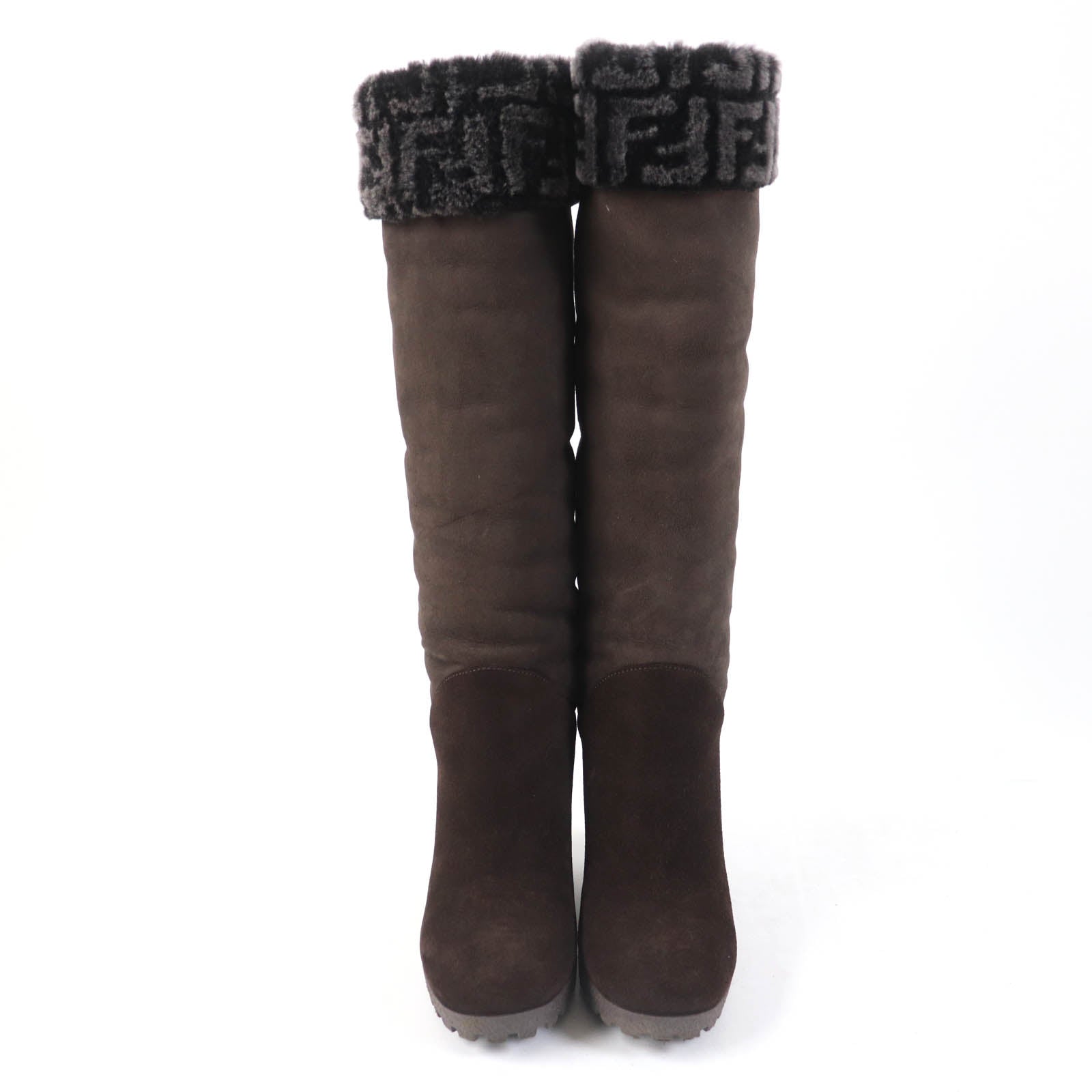 Fendi FF Logo Suede Mouton Knee-high Boots