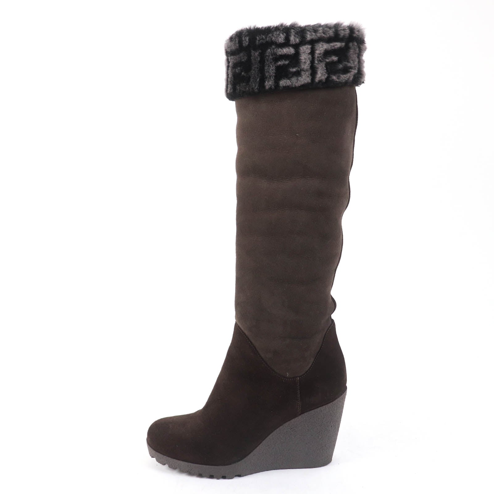 Fendi FF Logo Suede Mouton Knee-high Boots