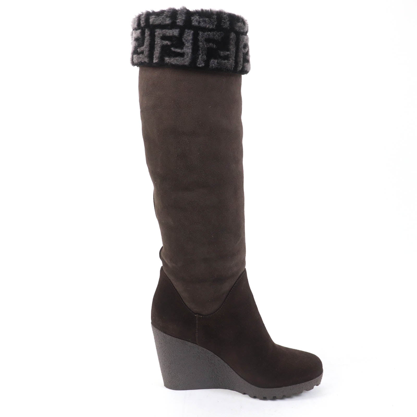 Fendi FF Logo Suede Mouton Knee-high Boots