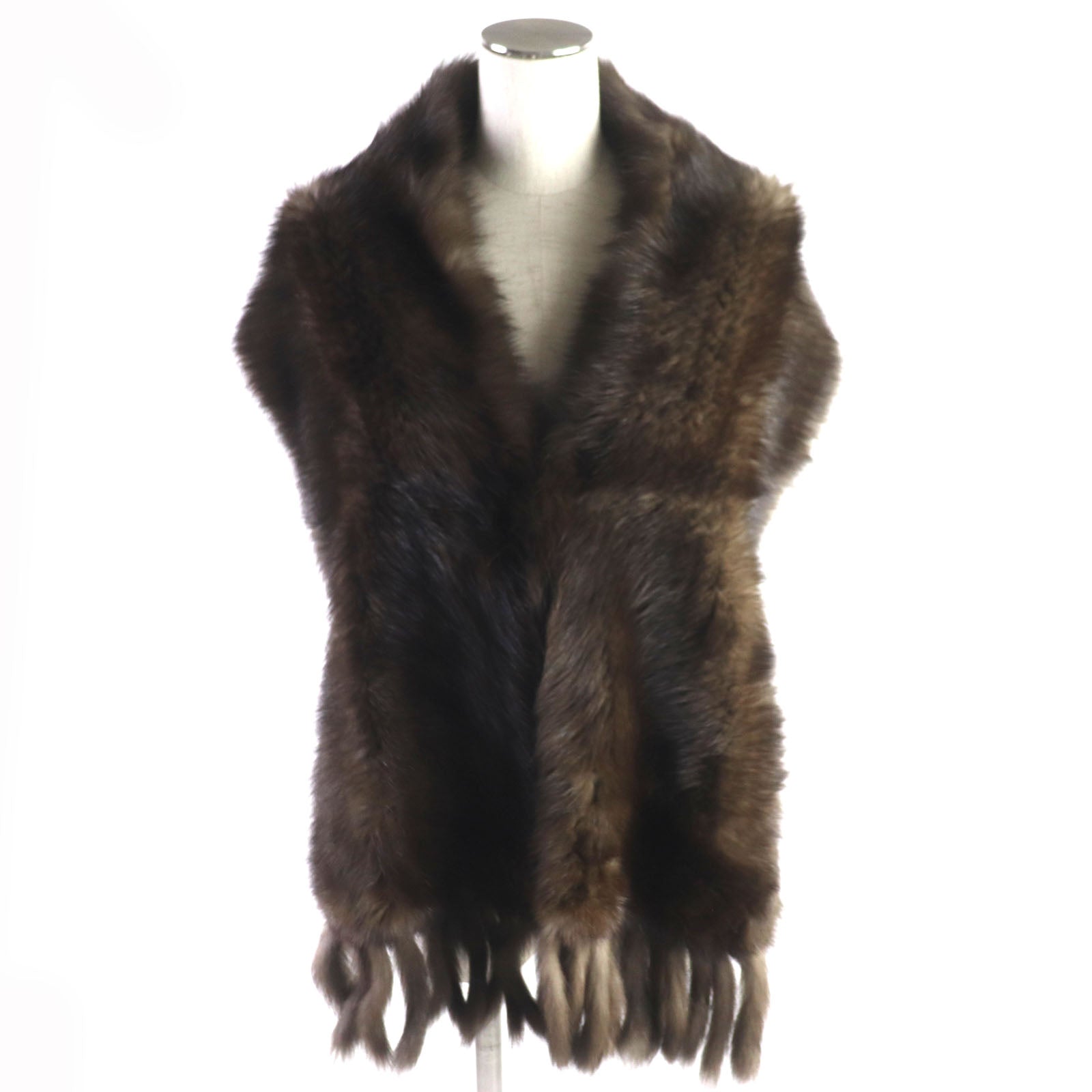 WAKO Fringe Genuine Fur Shawl Dark Brown