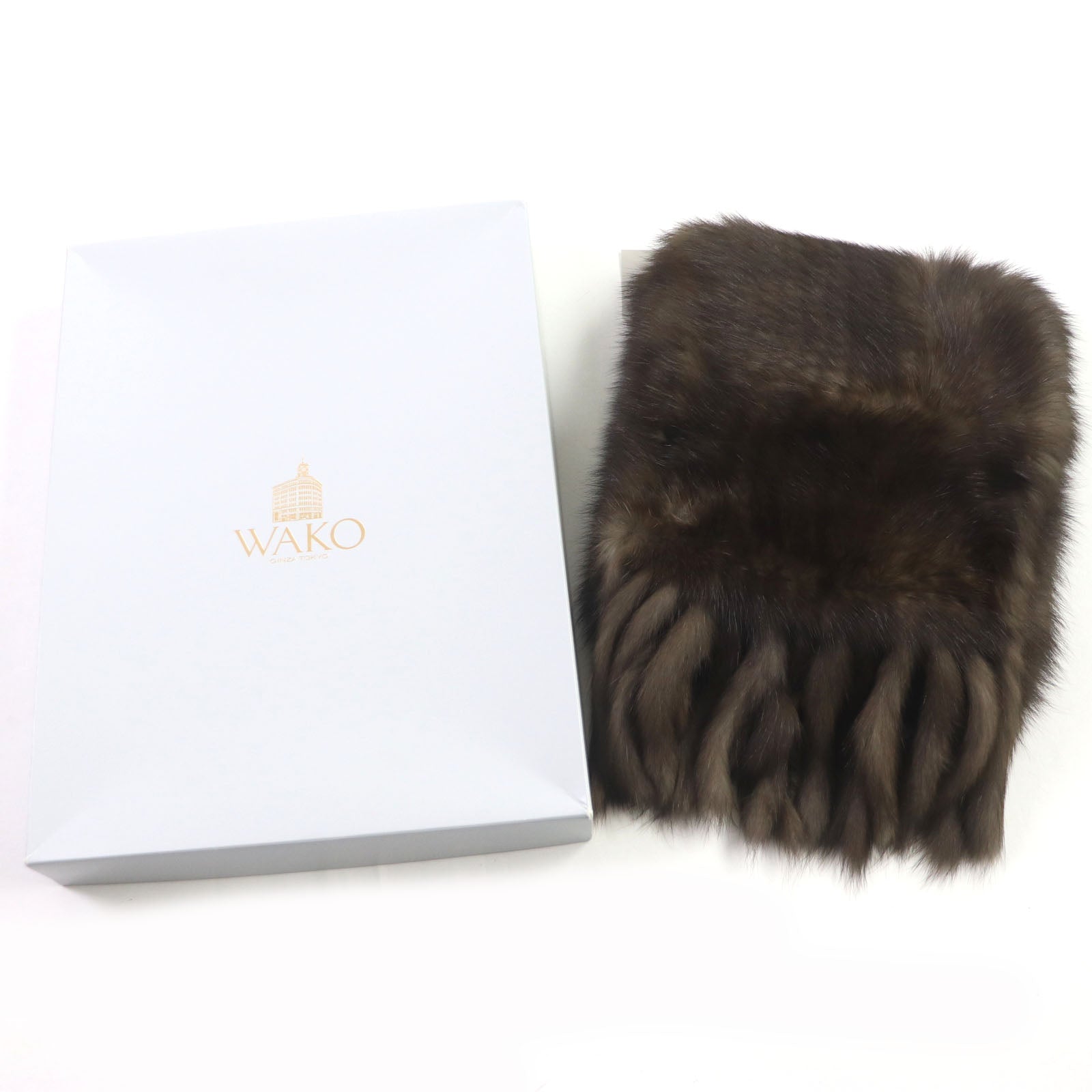 WAKO Fringe Genuine Fur Shawl Dark Brown