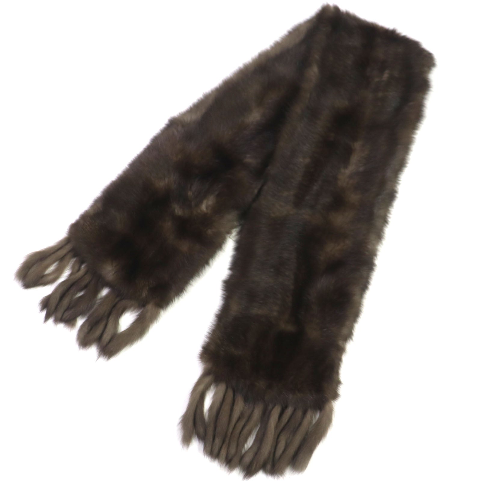 WAKO Fringe Genuine Fur Shawl Dark Brown