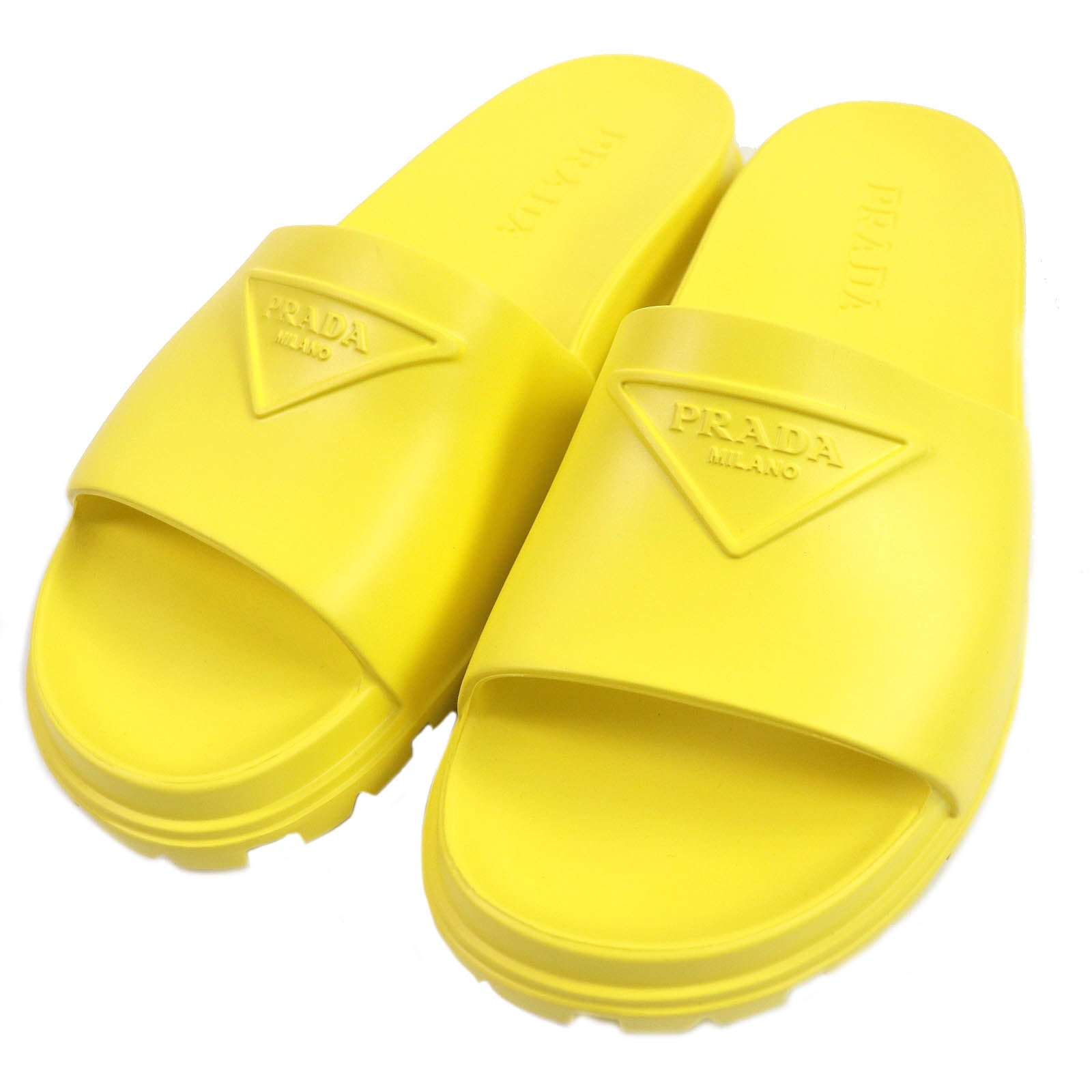 Prada Triangle Logo Rubber Sandals Yellow 43