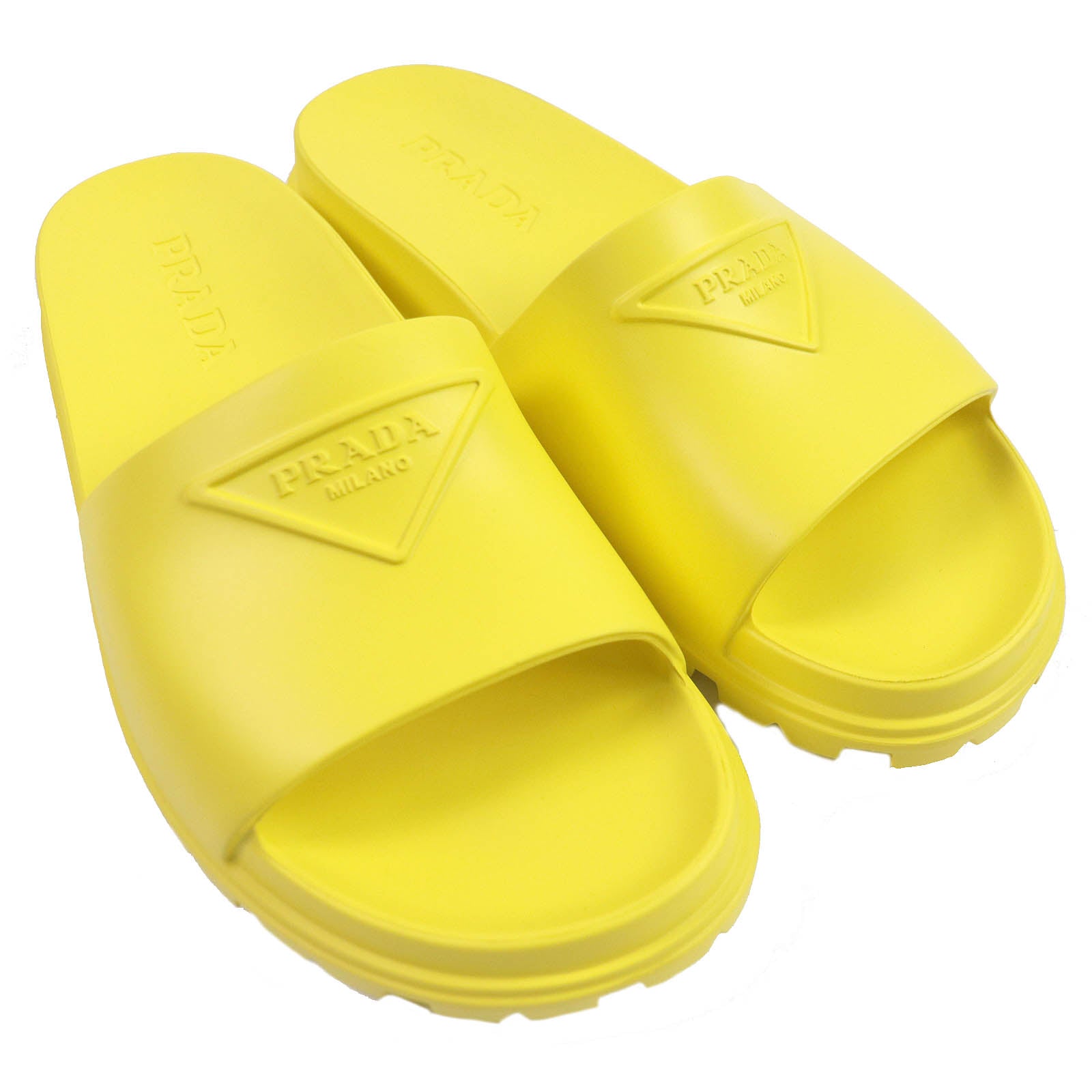 Prada Triangle Logo Rubber Sandals Yellow 43