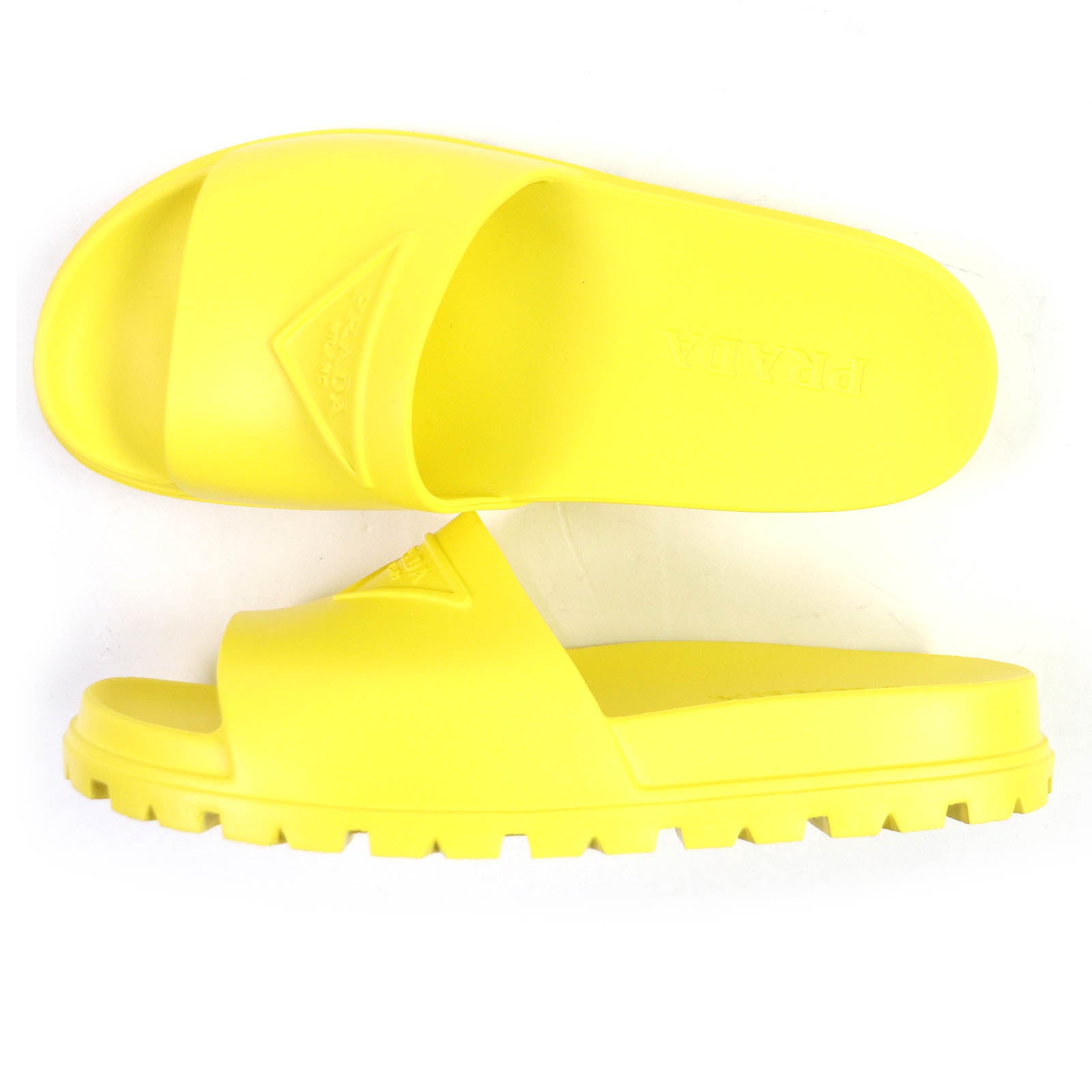 Prada Triangle Logo Rubber Sandals Yellow 43