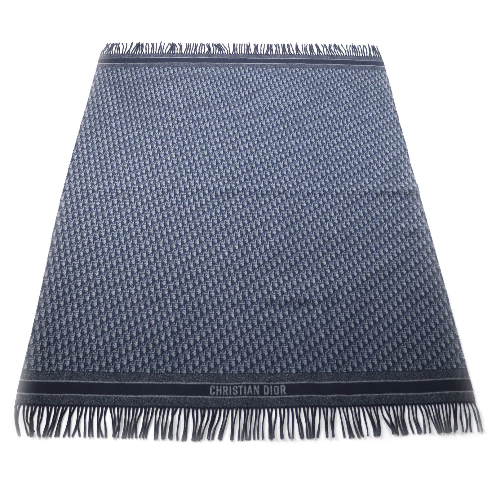 Dior Cashmere Wool Silk Logo Fringe Shawl Blanket