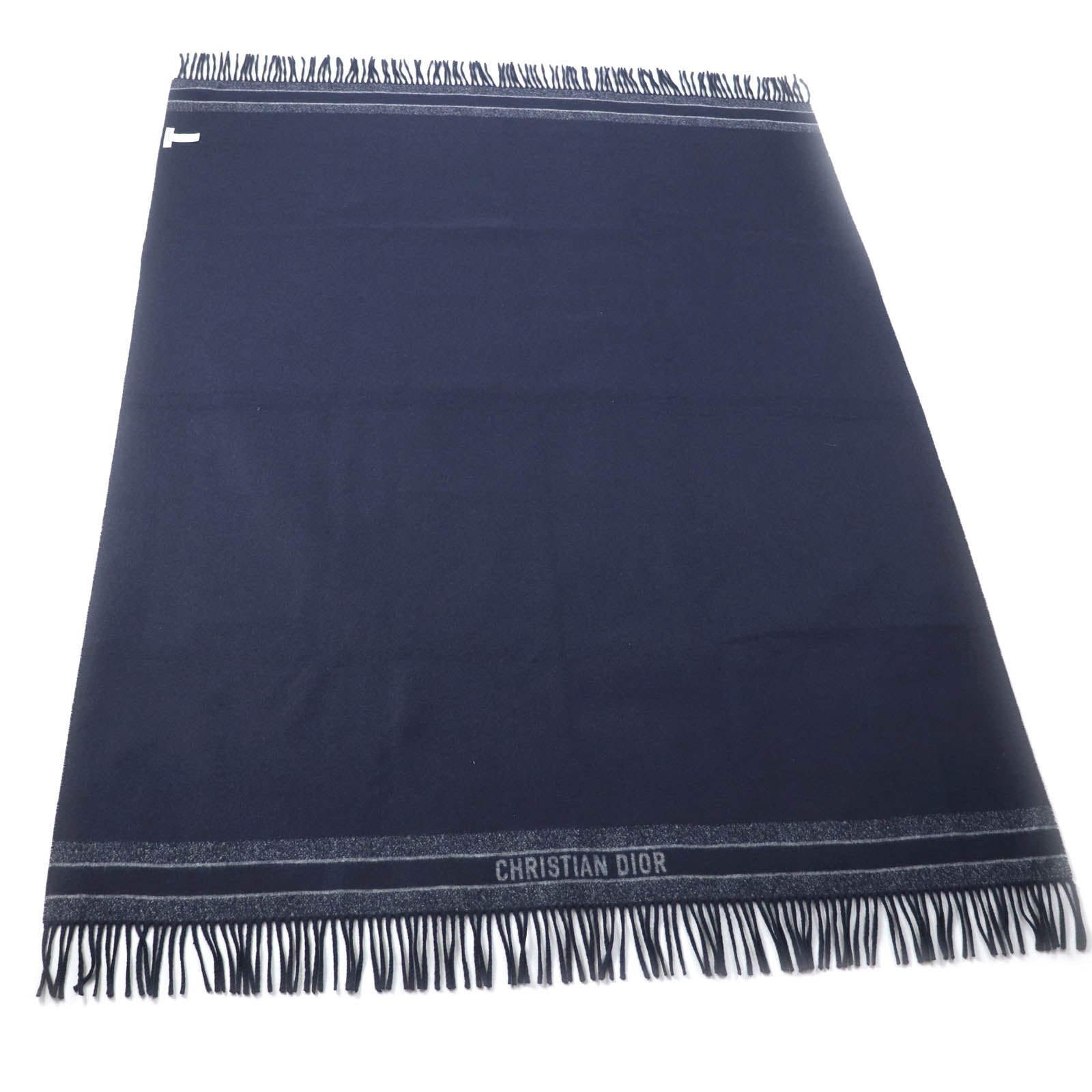 Dior Cashmere Wool Silk Logo Fringe Shawl Blanket