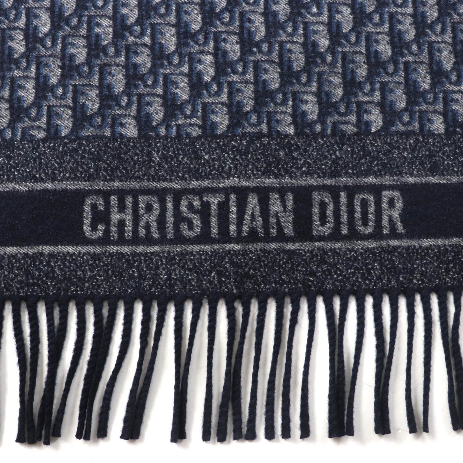 Dior Cashmere Wool Silk Logo Fringe Shawl Blanket