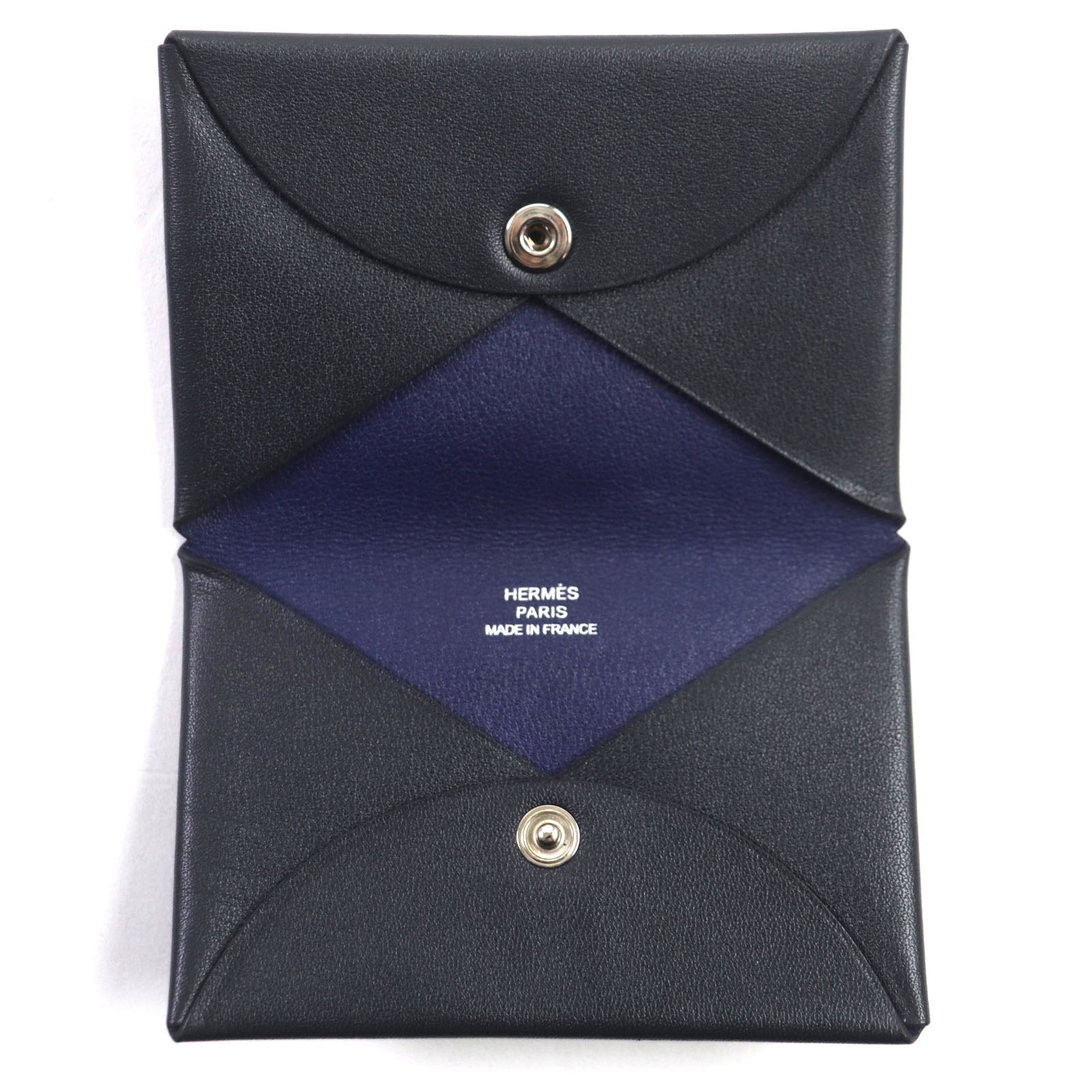 HERMES Calvi Verso Card Case Black Blue