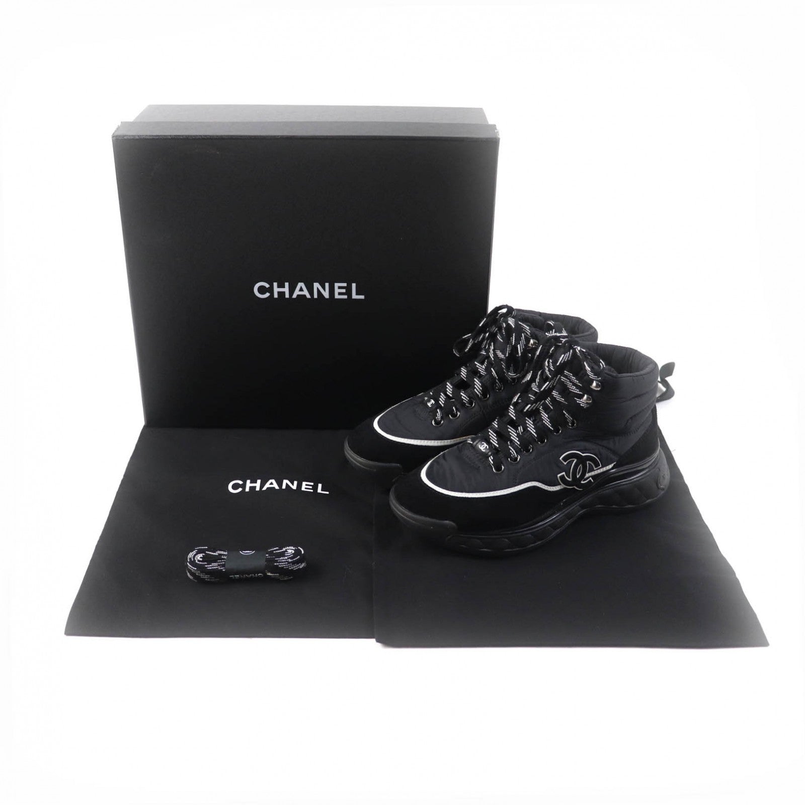 Chanel Suede High Cut Sneakers Black 37