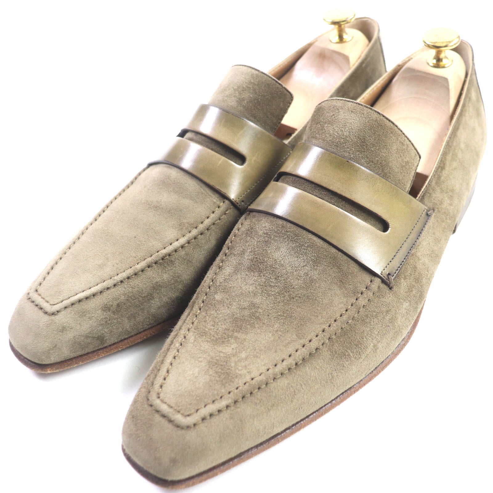 Berluti Suede Leather Loafers Khaki Brown