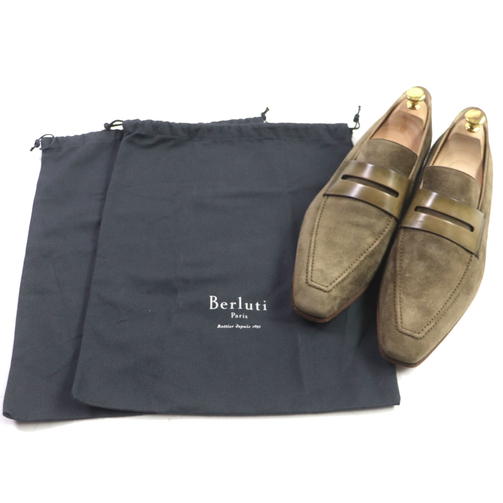 Berluti Suede Leather Loafers Khaki Brown