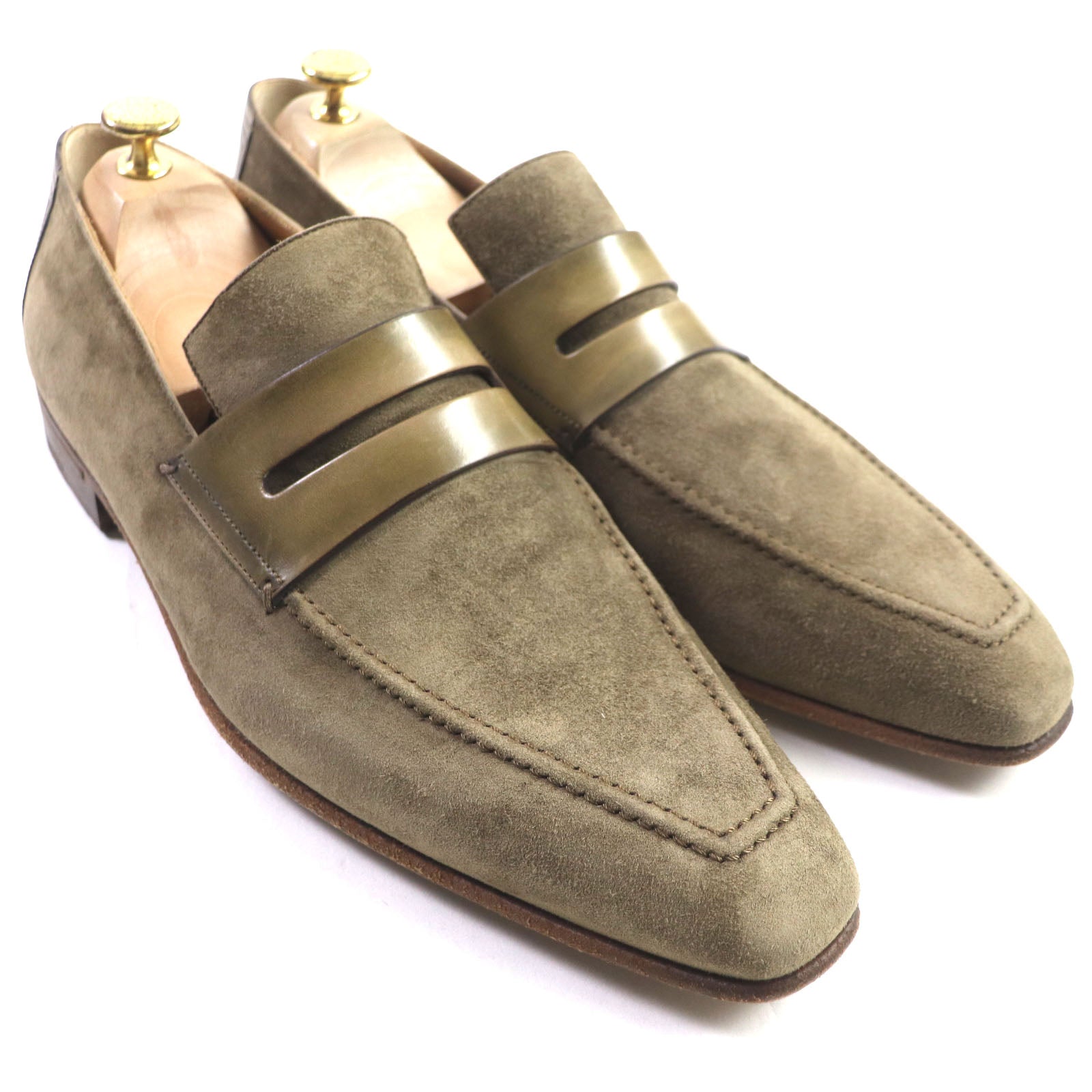 Berluti Suede Leather Loafers Khaki Brown