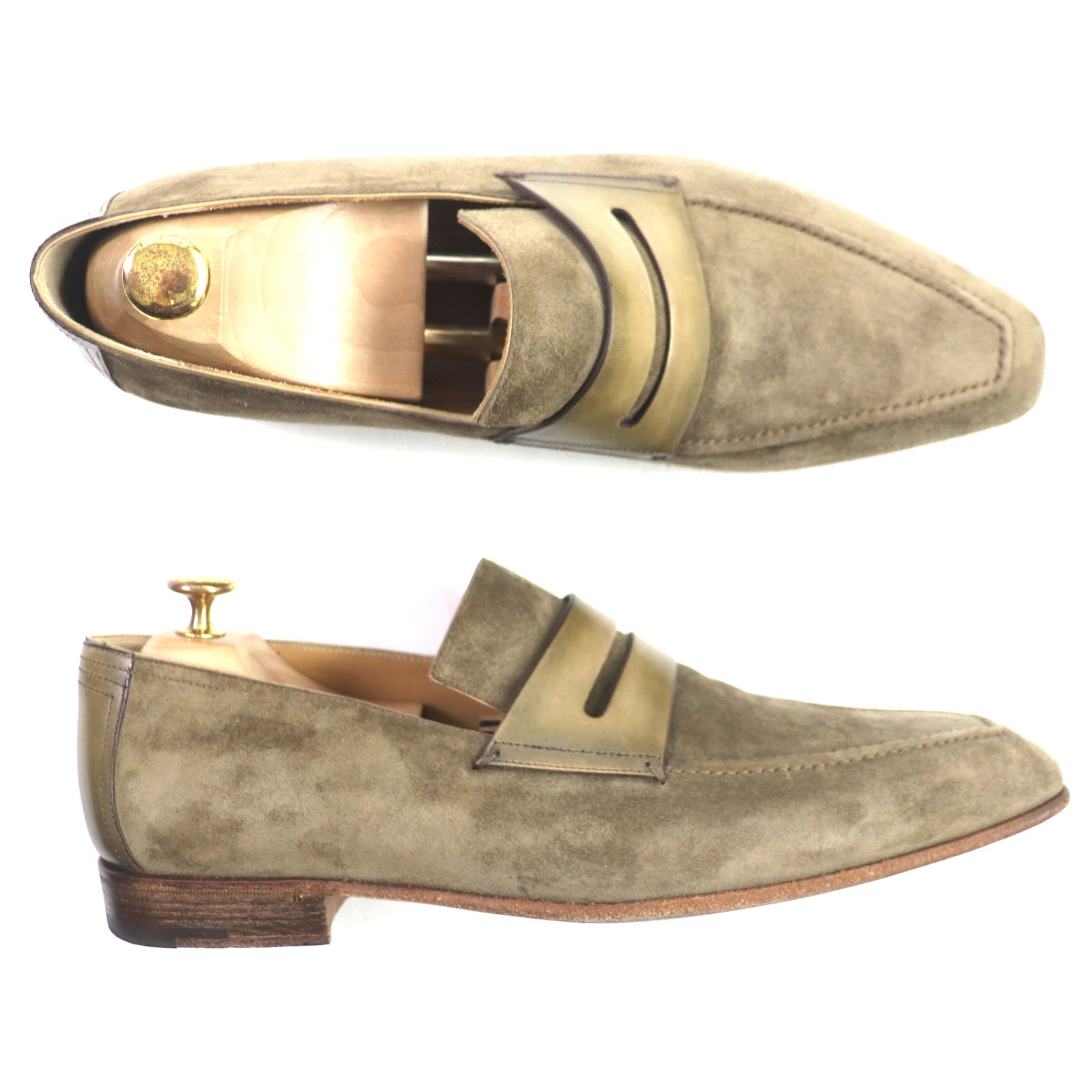 Berluti Suede Leather Loafers Khaki Brown