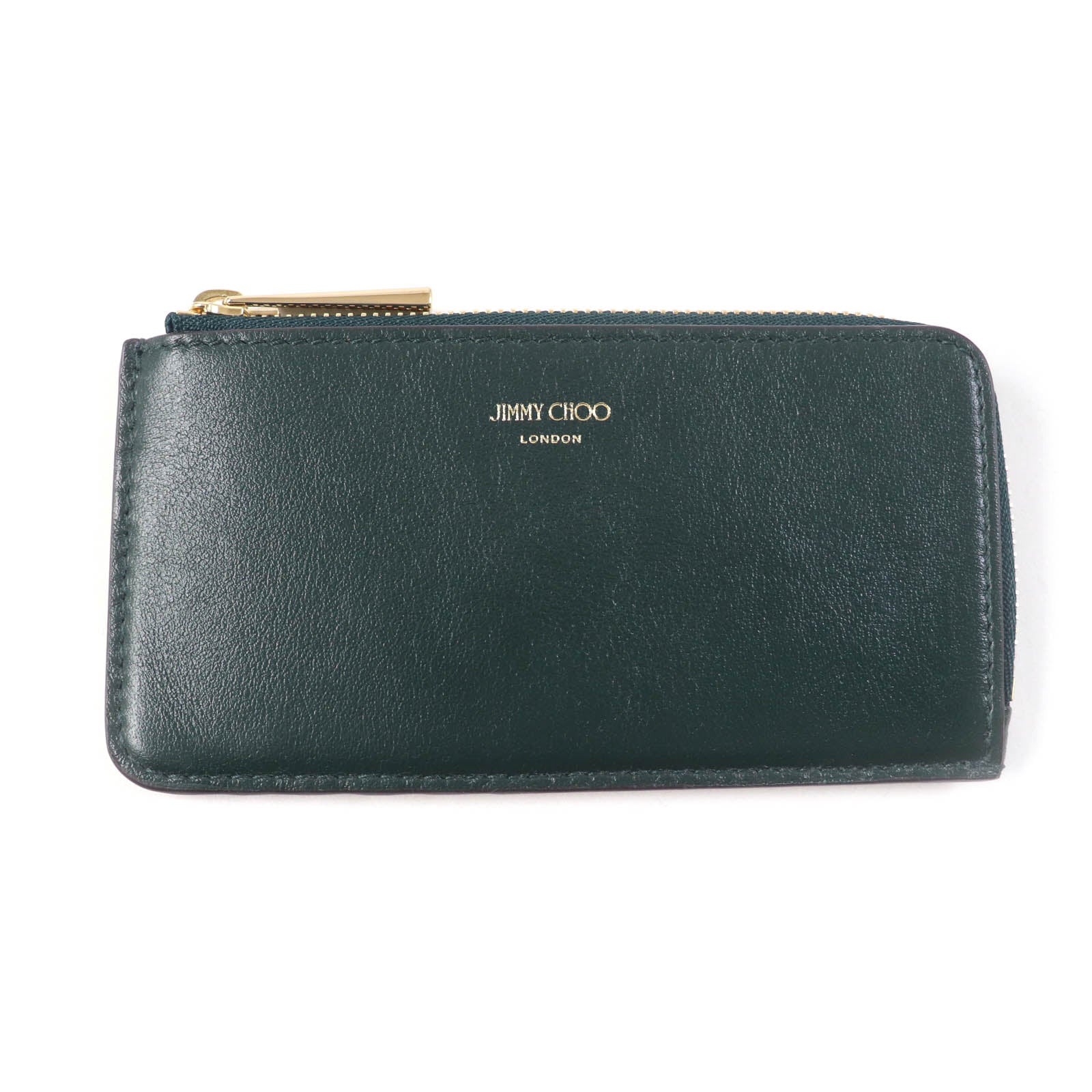 Jimmy Choo Leather L-Zip Card Case Dark Green