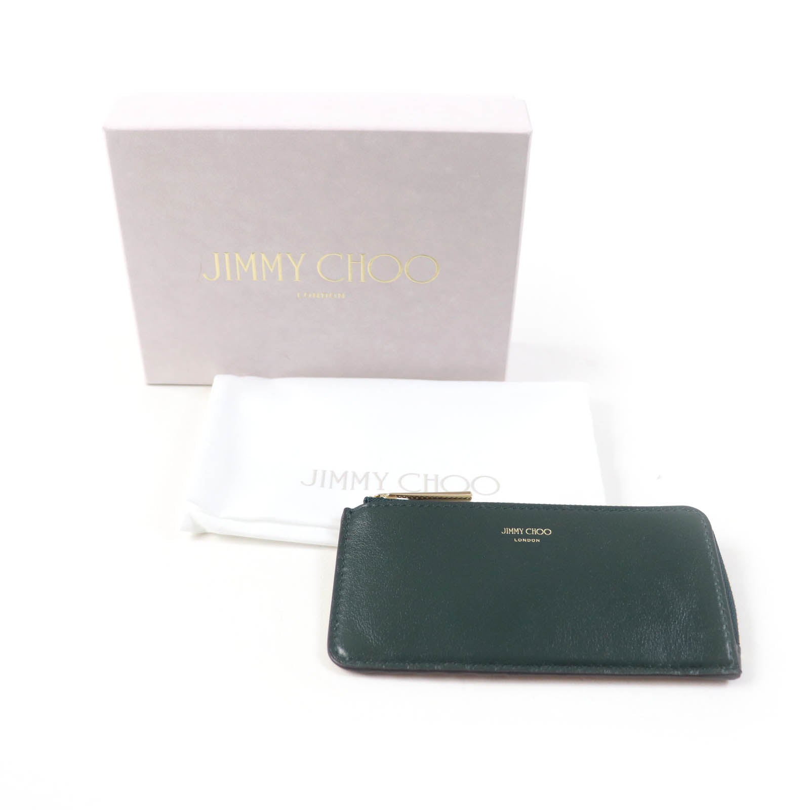 Jimmy Choo Leather L-Zip Card Case Dark Green