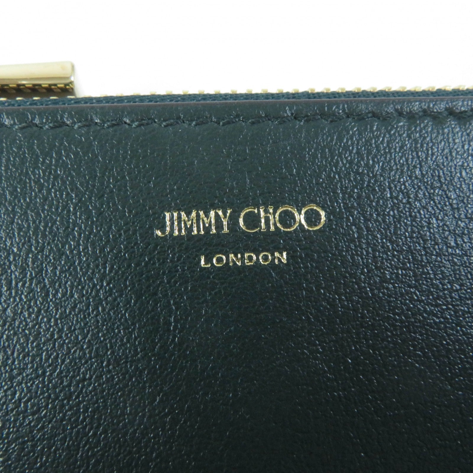 Jimmy Choo Leather L-Zip Card Case Dark Green