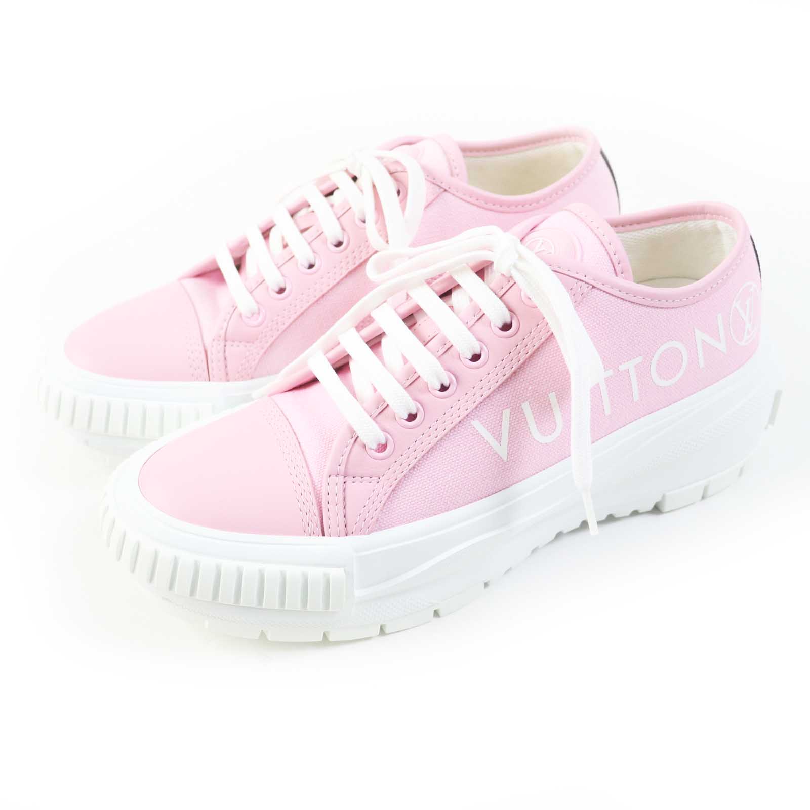 Louis Vuitton Leather Canvas Sneakers Pink 36.5