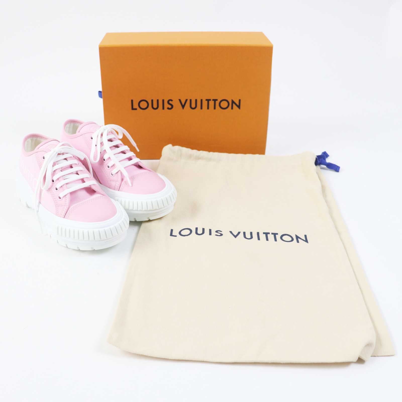 Louis Vuitton Leather Canvas Sneakers Pink 36.5