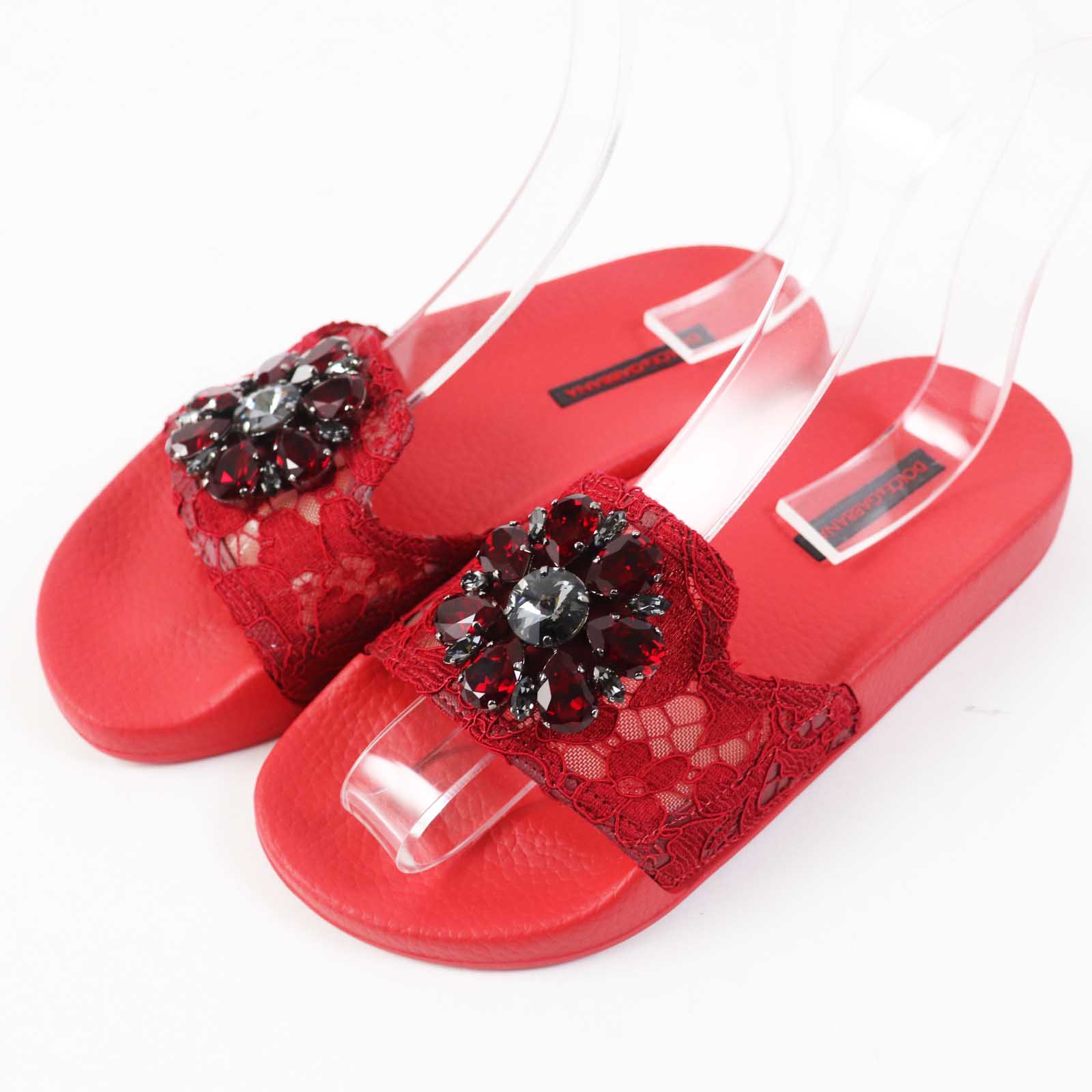 Dolce & Gabbana Lace Slide Sandals Red 36