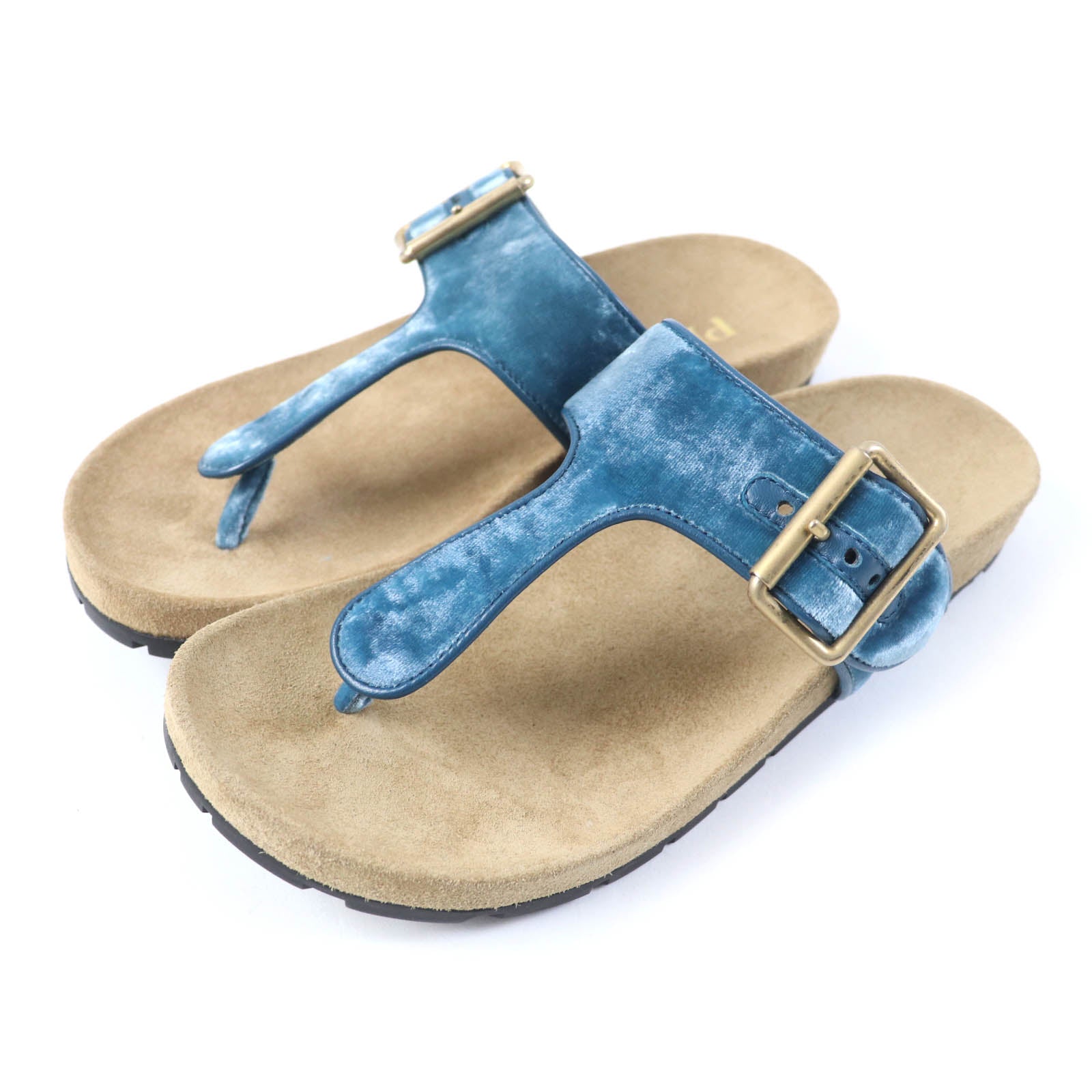 Prada Belt Design Thong Sandals Blue 36.5