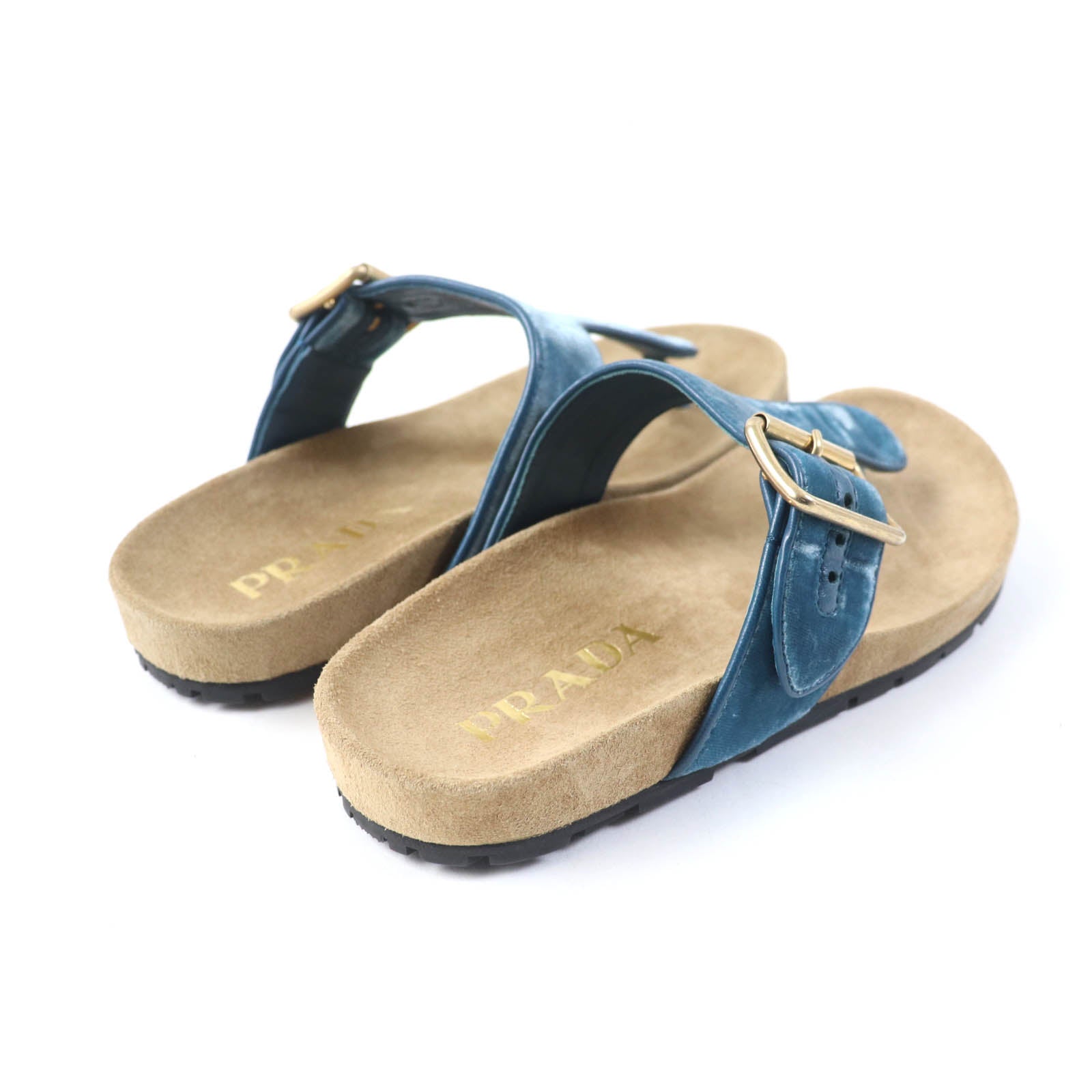 Prada Belt Design Thong Sandals Blue 36.5