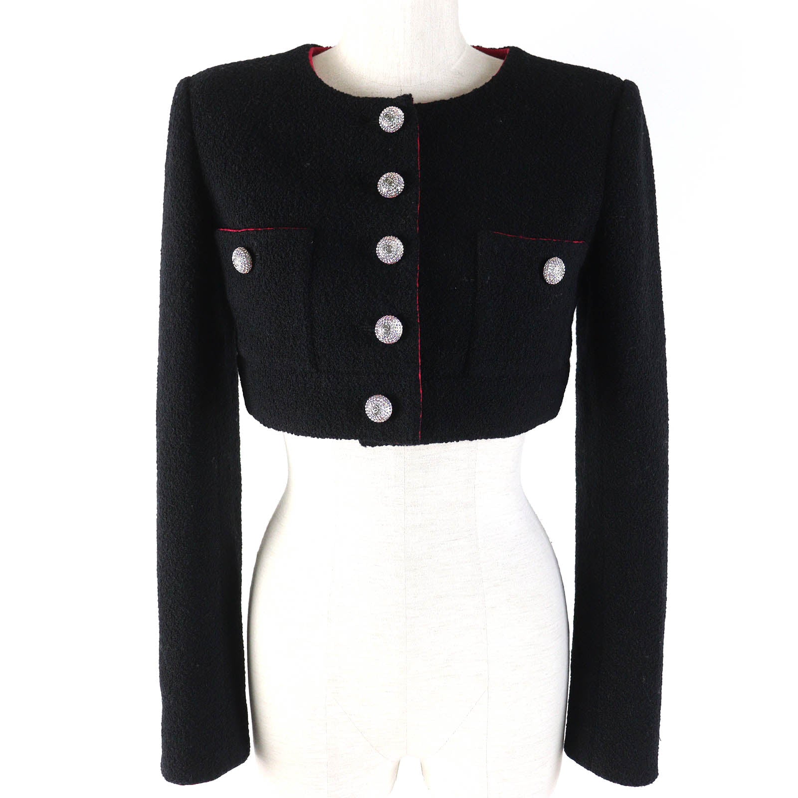 Chanel Tweed Jacket Wool Polyester Coco Button