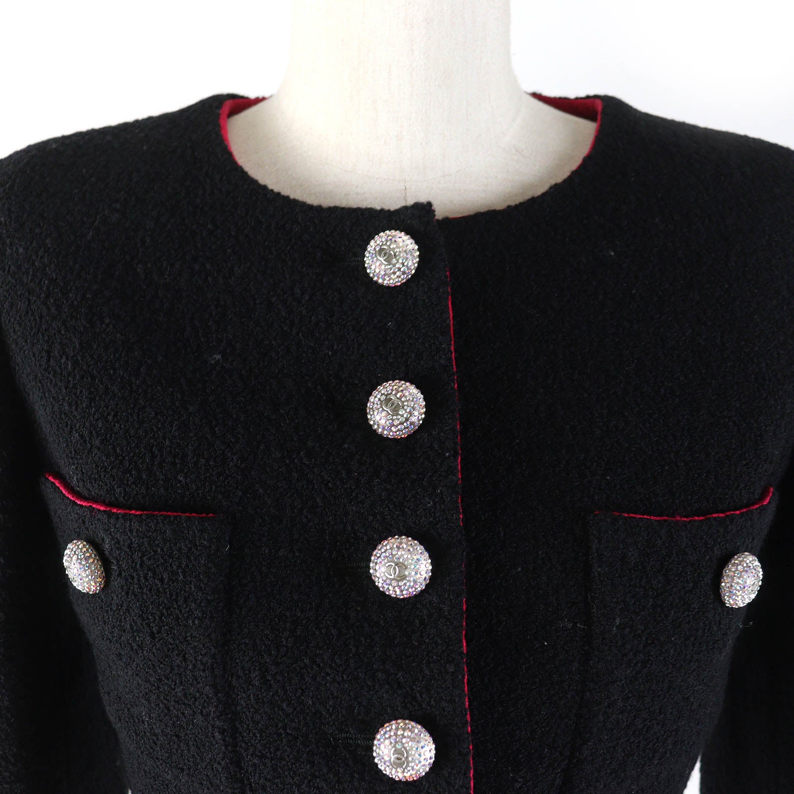 Chanel Tweed Jacket Wool Polyester Coco Button