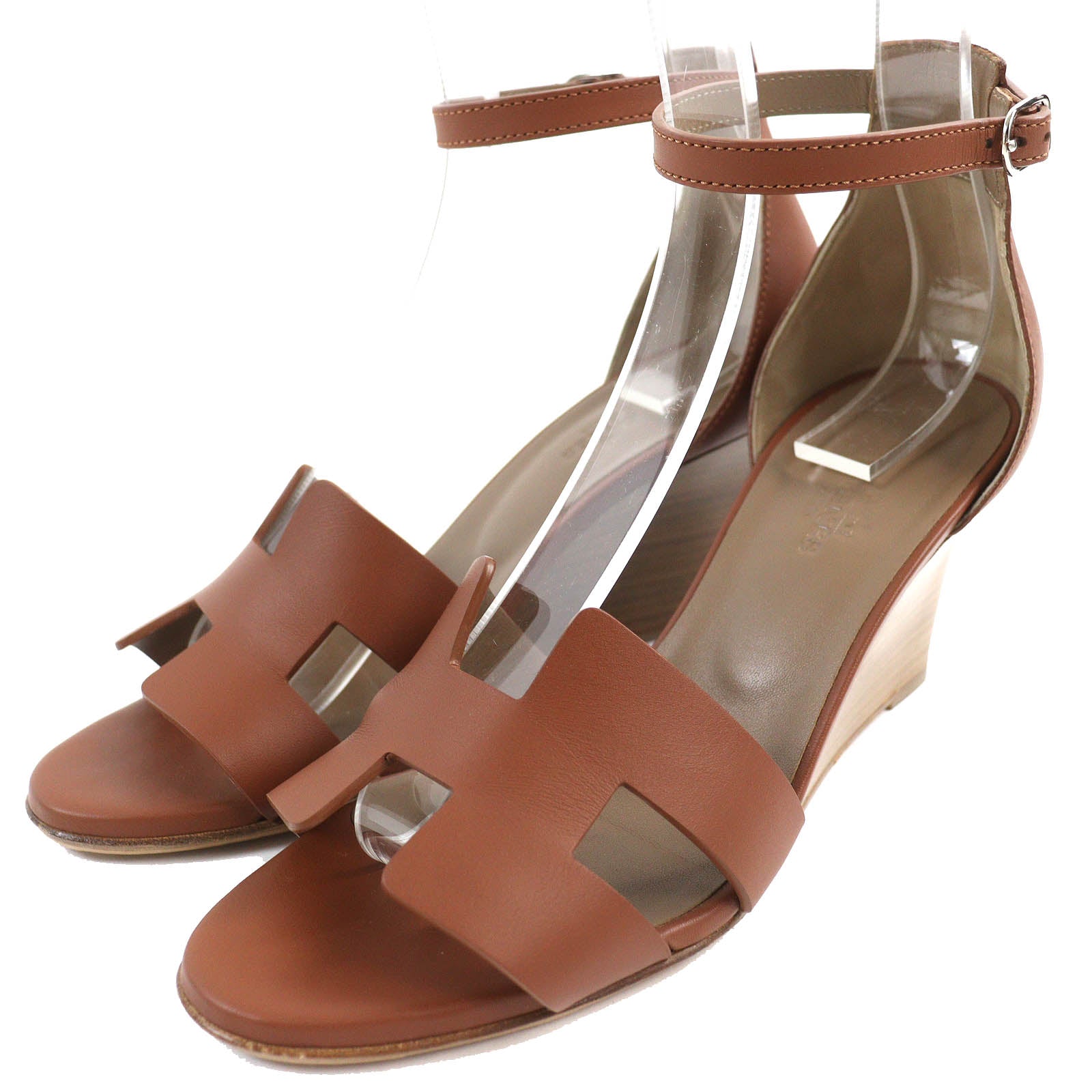 HERMES Leather Sandals Brown 37 Women