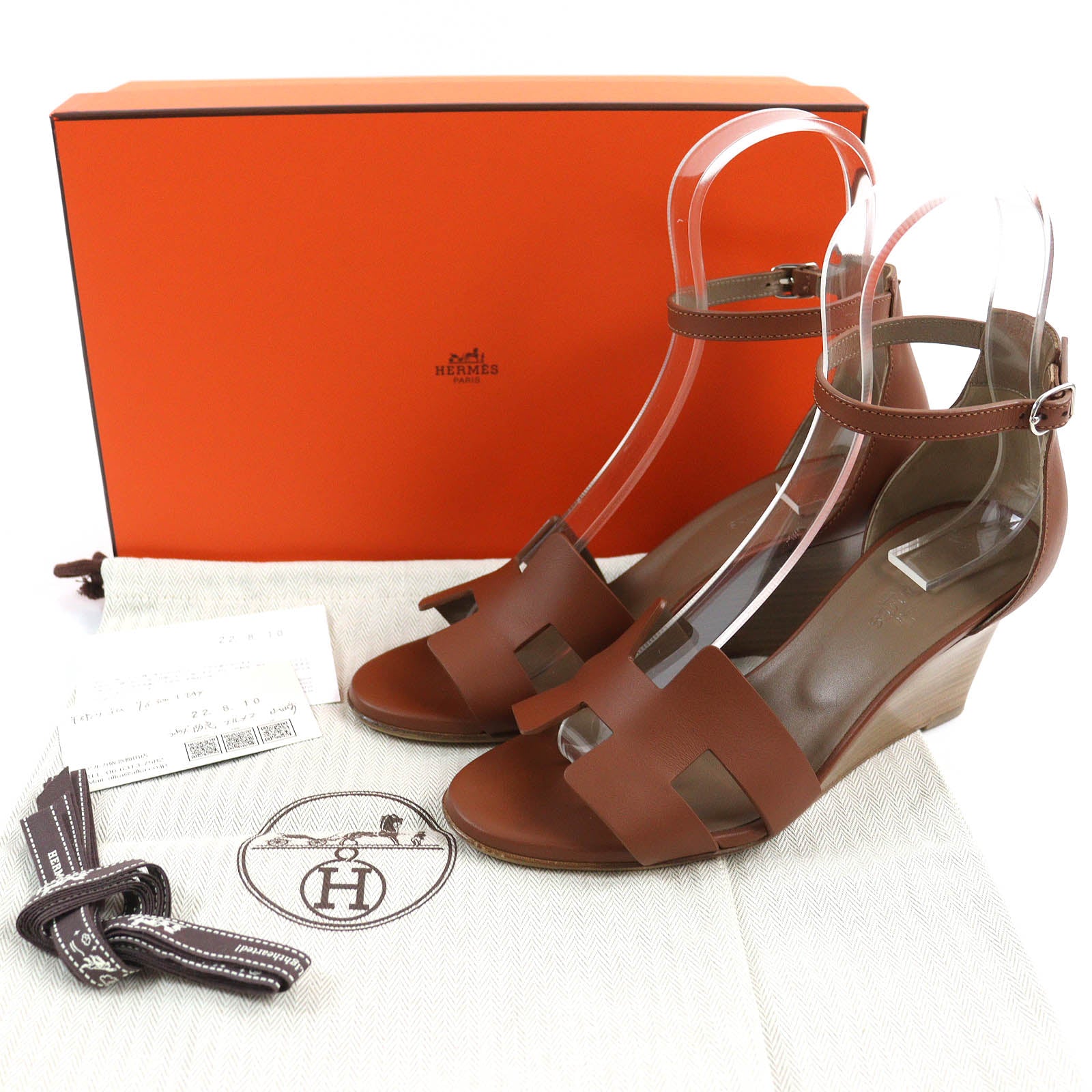 HERMES Leather Sandals Brown 37 Women