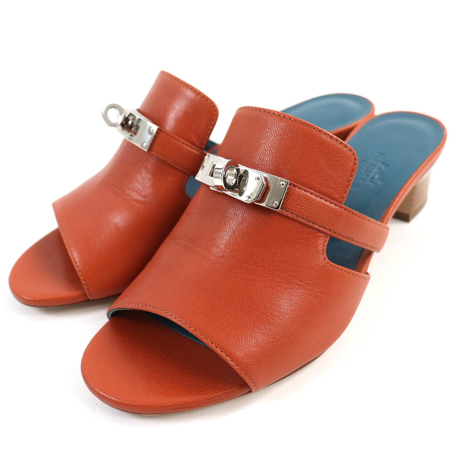 Hermes Kelly Buckle Leather Mules Brown