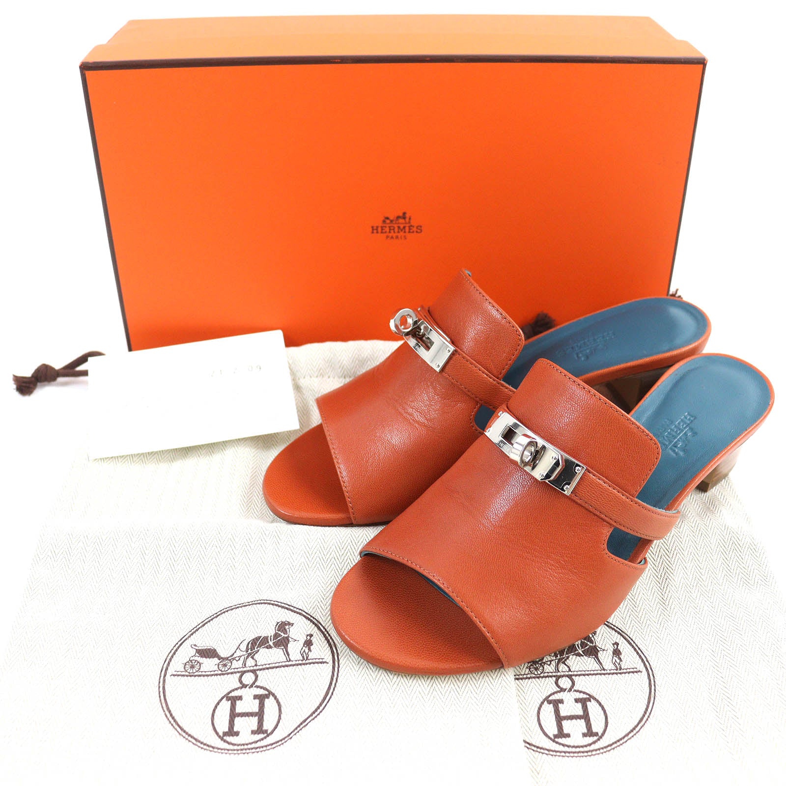 Hermes Kelly Buckle Leather Mules Brown