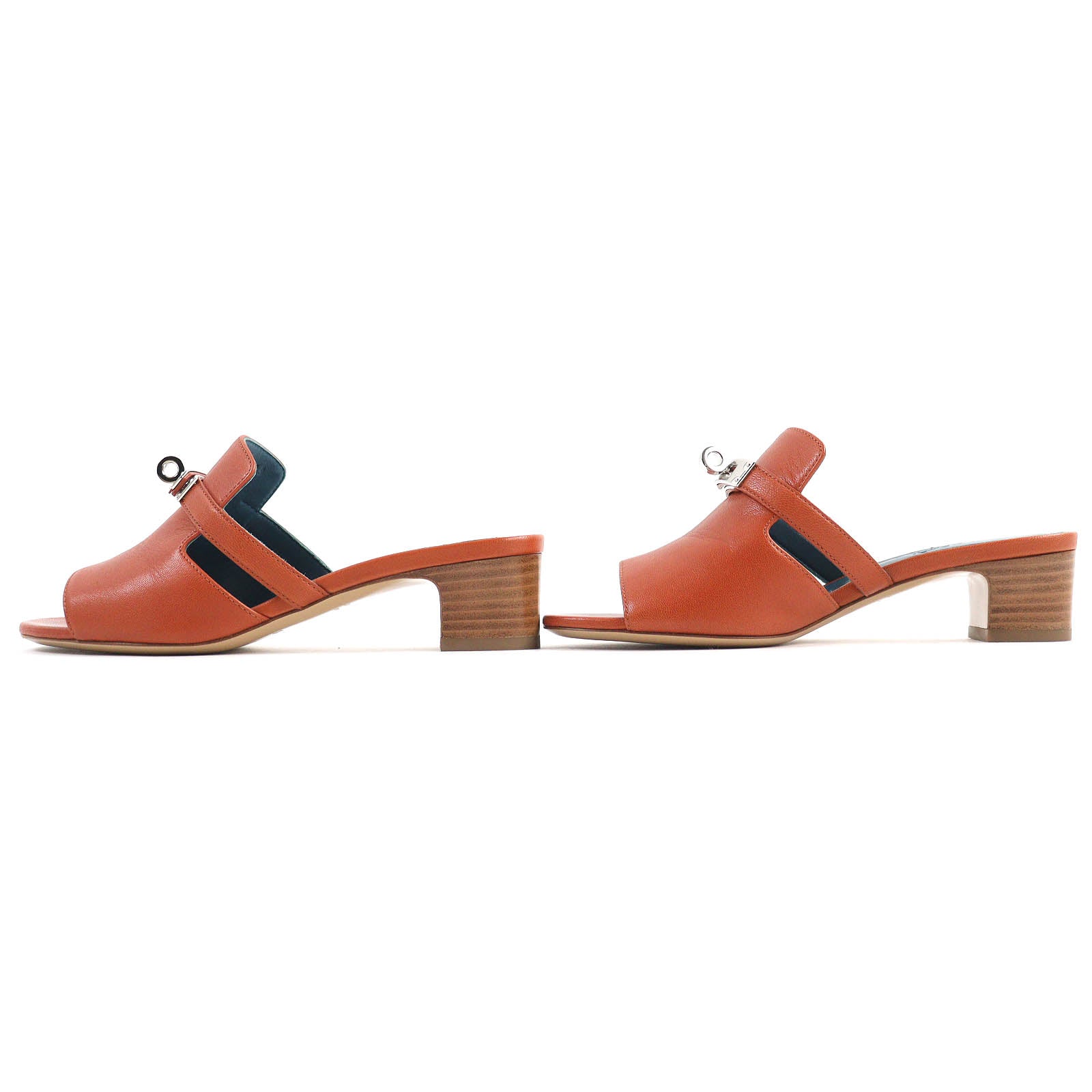 Hermes Kelly Buckle Leather Mules Brown