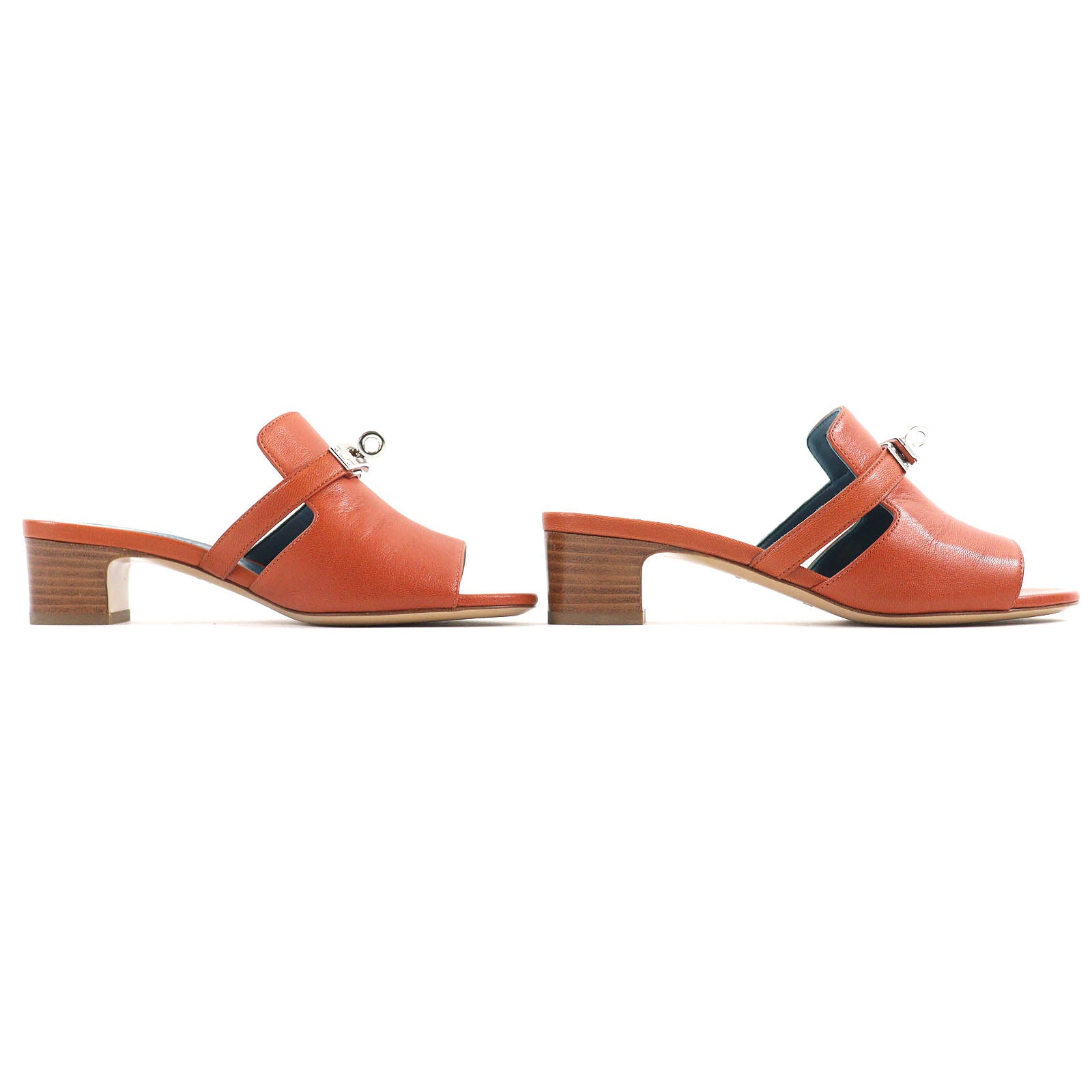 Hermes Kelly Buckle Leather Mules Brown