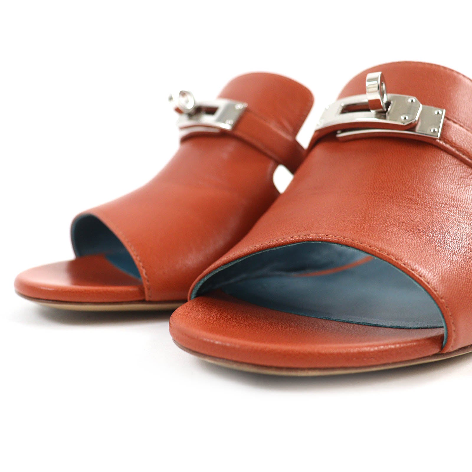 Hermes Kelly Buckle Leather Mules Brown