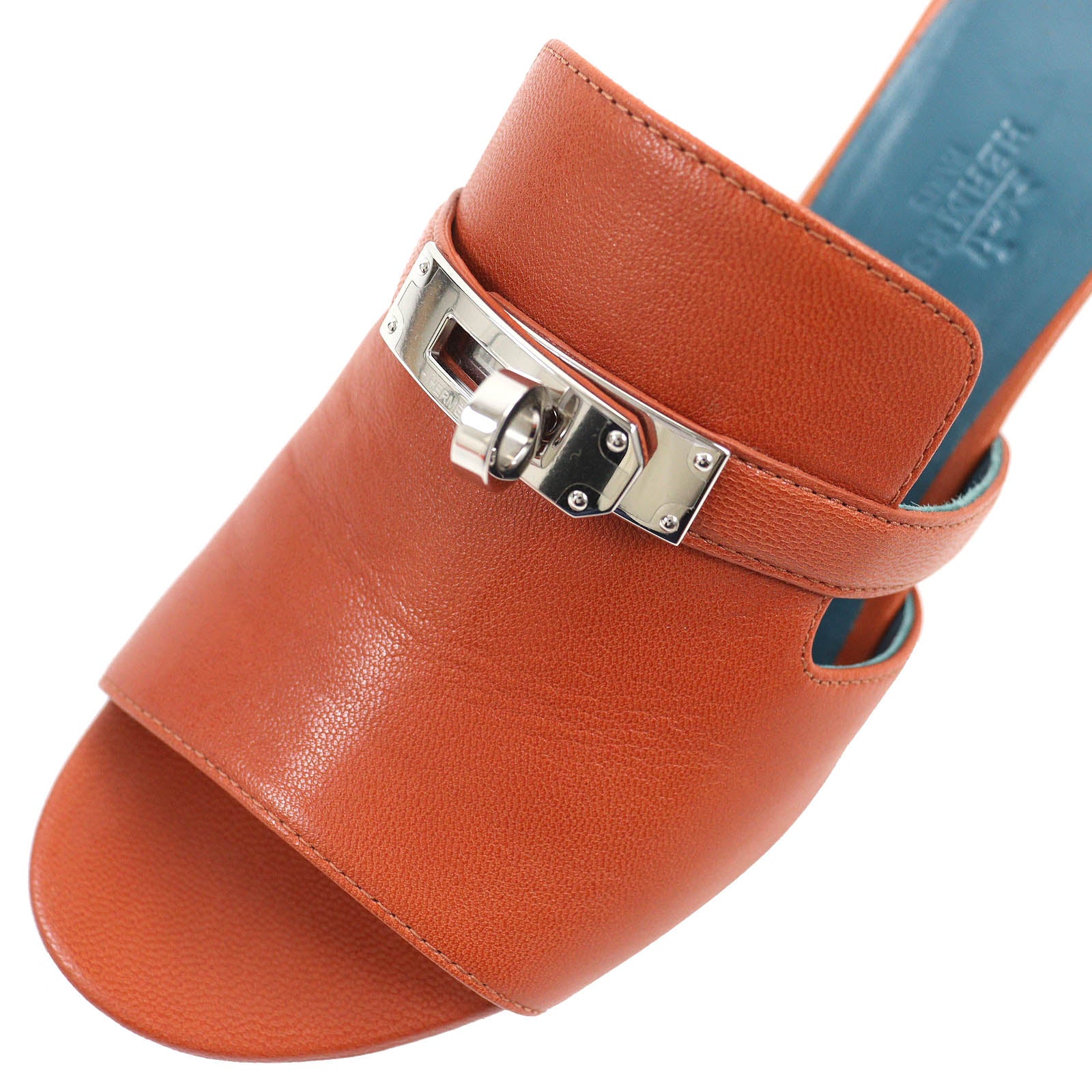 Hermes Kelly Buckle Leather Mules Brown