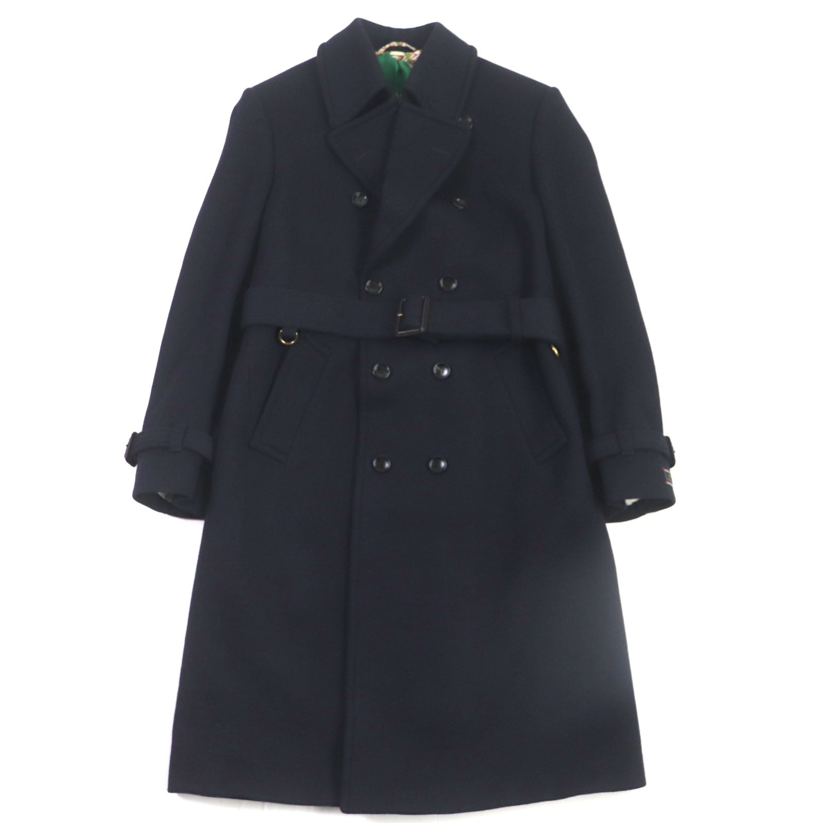 Gucci Wool Cashmere Silk Belted Coat Navy 48