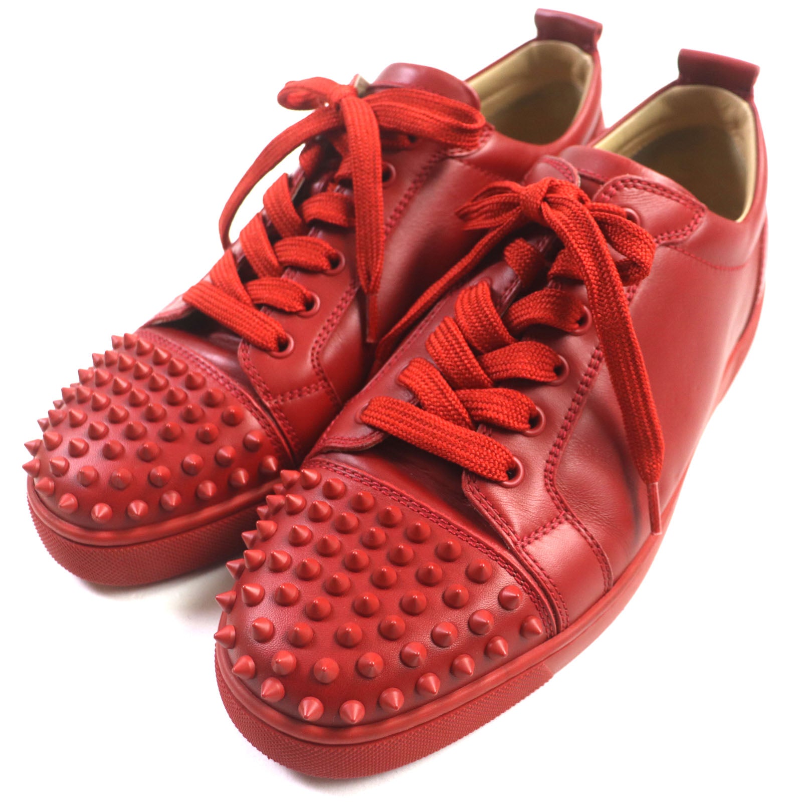 Christian Louboutin Louis Junior Spikes Leather Sneakers Red