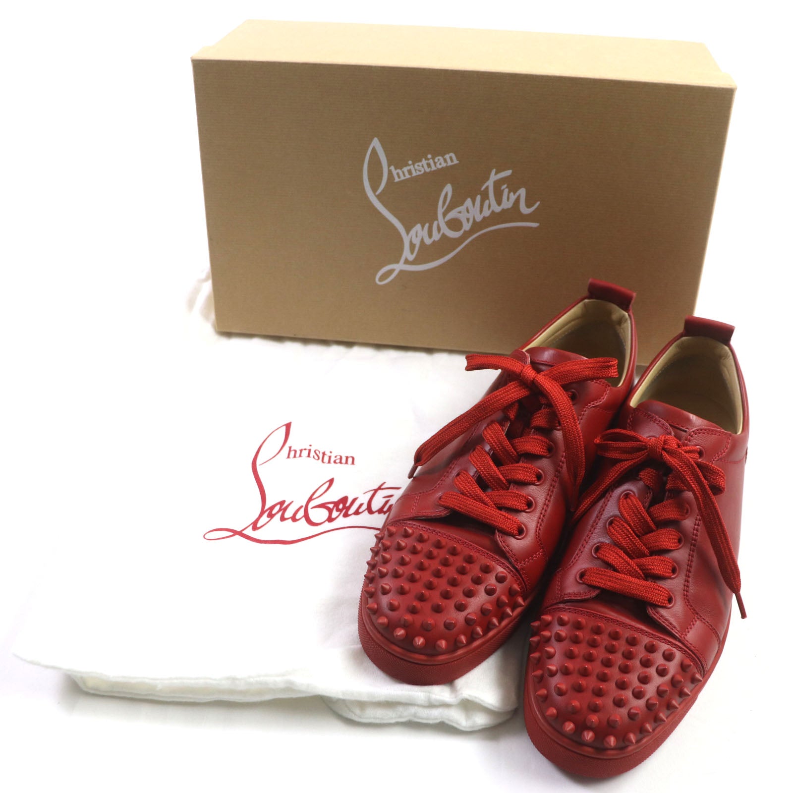 Christian Louboutin Louis Junior Spikes Leather Sneakers Red