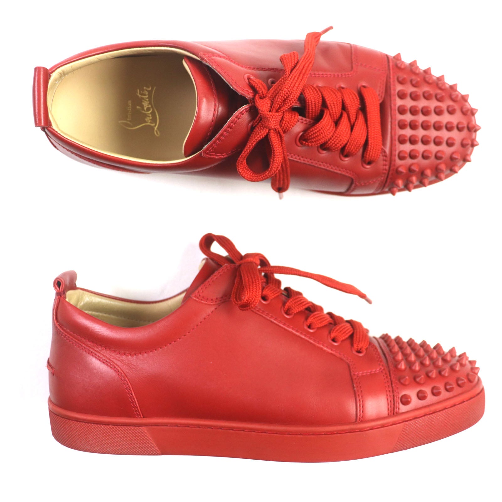 Christian Louboutin Louis Junior Spikes Leather Sneakers Red