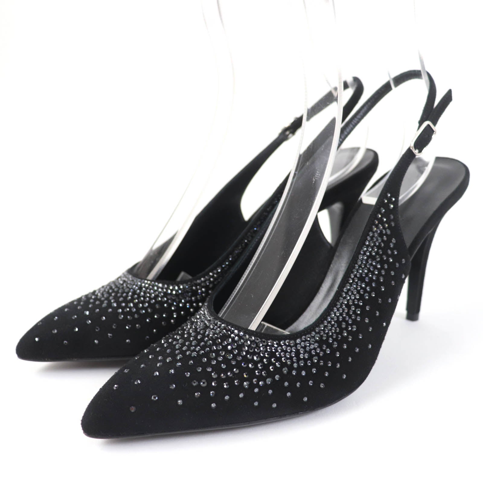 Hermes Suede Leather Rhinestone Pumps Black