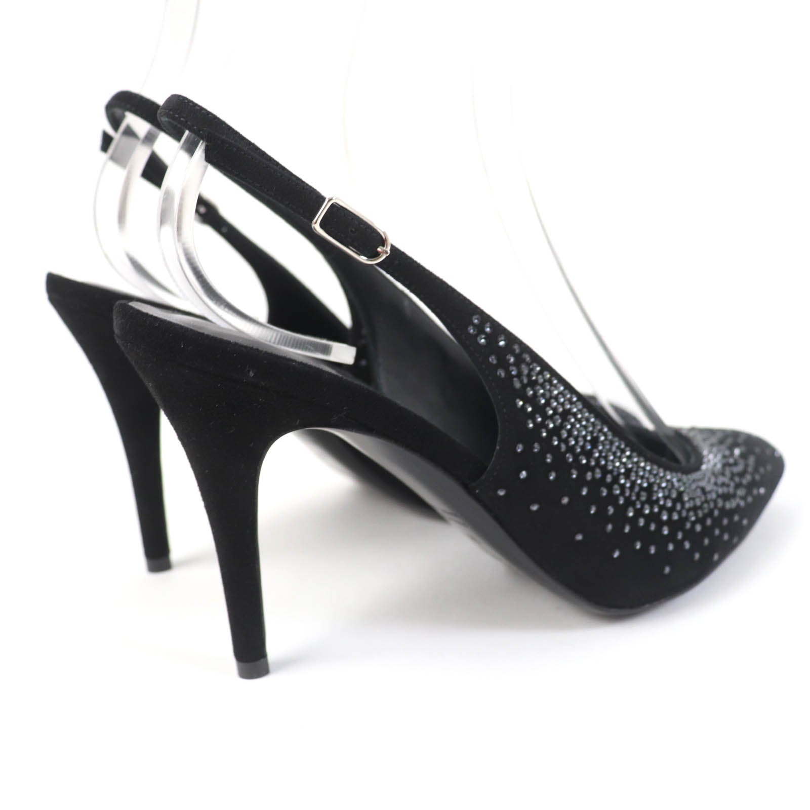 Hermes Suede Leather Rhinestone Pumps Black