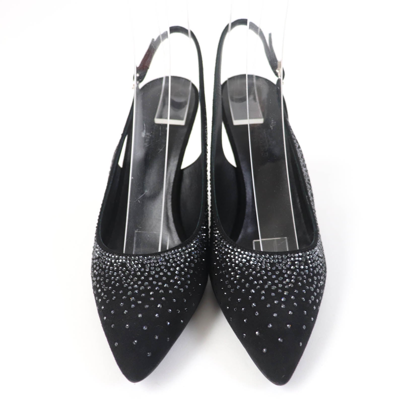 Hermes Suede Leather Rhinestone Pumps Black