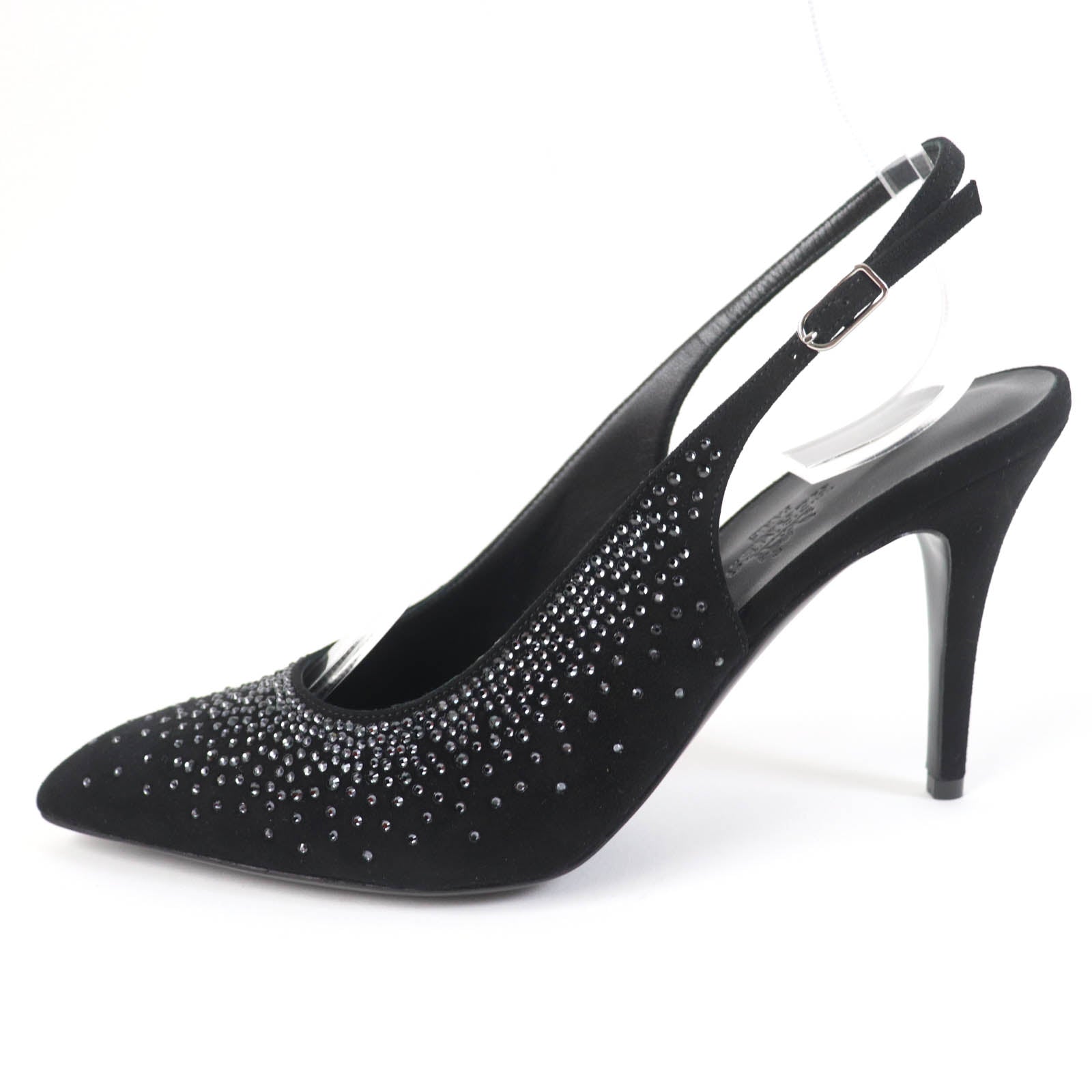 Hermes Suede Leather Rhinestone Pumps Black