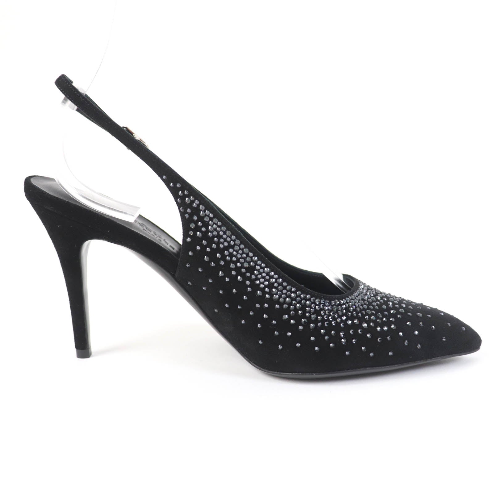 Hermes Suede Leather Rhinestone Pumps Black