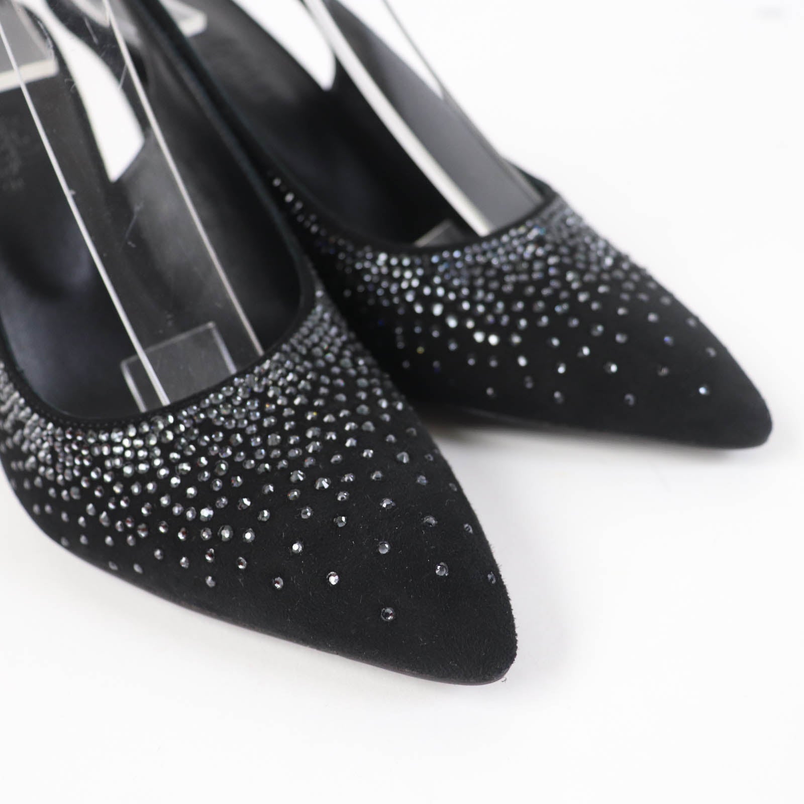 Hermes Suede Leather Rhinestone Pumps Black