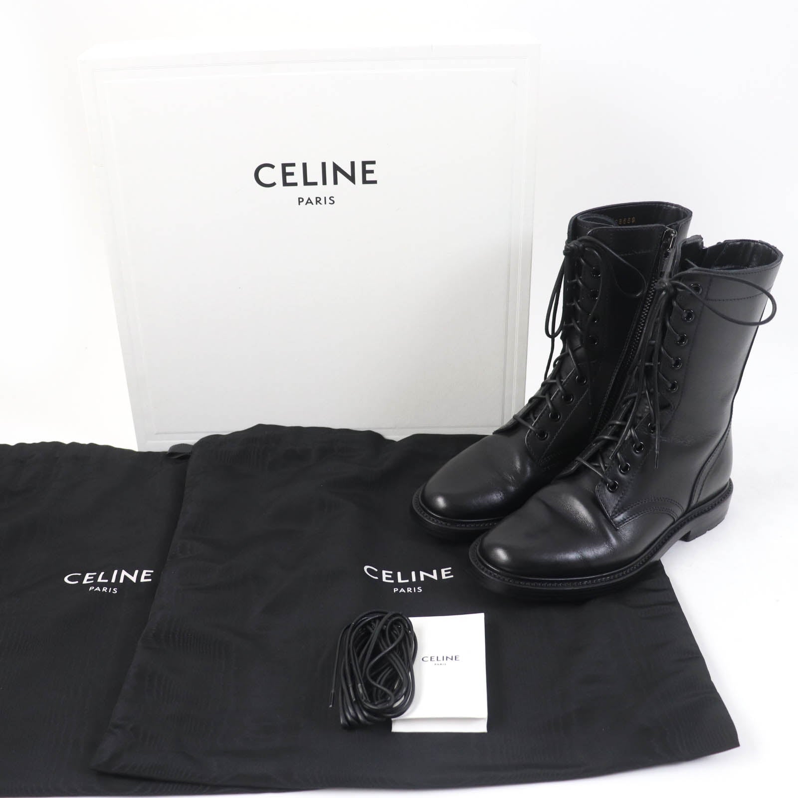 Celine RA01 Leather Side Zip Lace-Up Boots