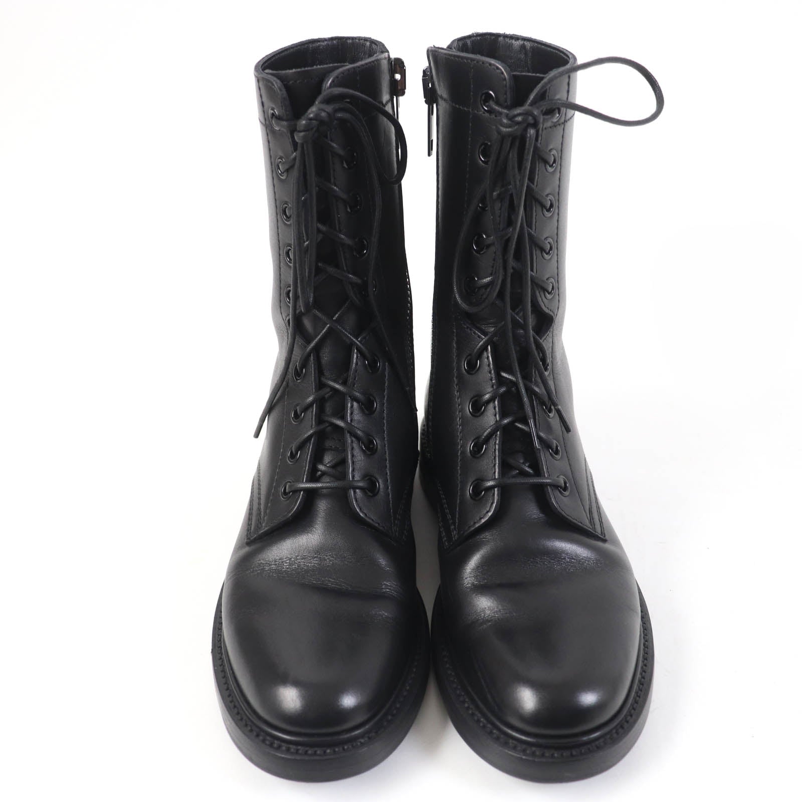 Celine RA01 Leather Side Zip Lace-Up Boots